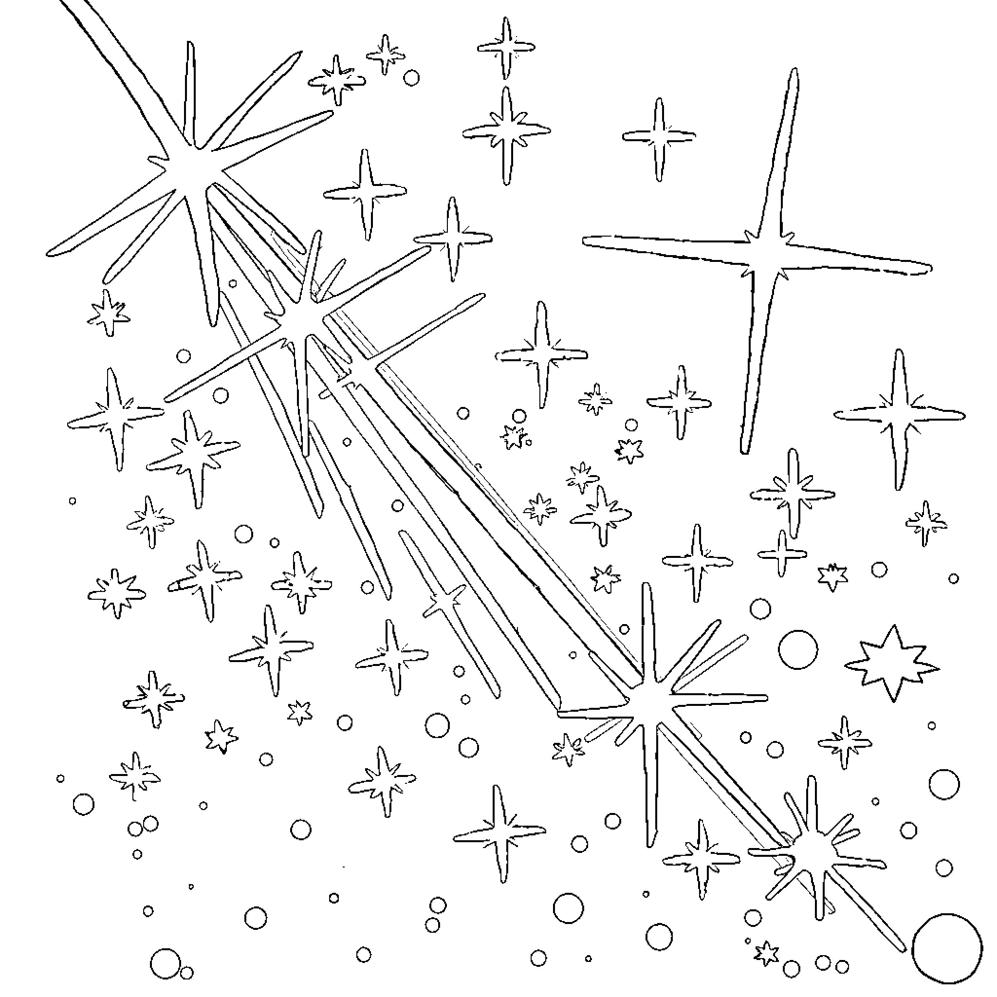 Shimmer and Shine in the Starry Night Sky Coloring Page (free black-and-white line drawing printable PDF for all, from beginners to advanced learners, including children, teens, adults, and seniors)