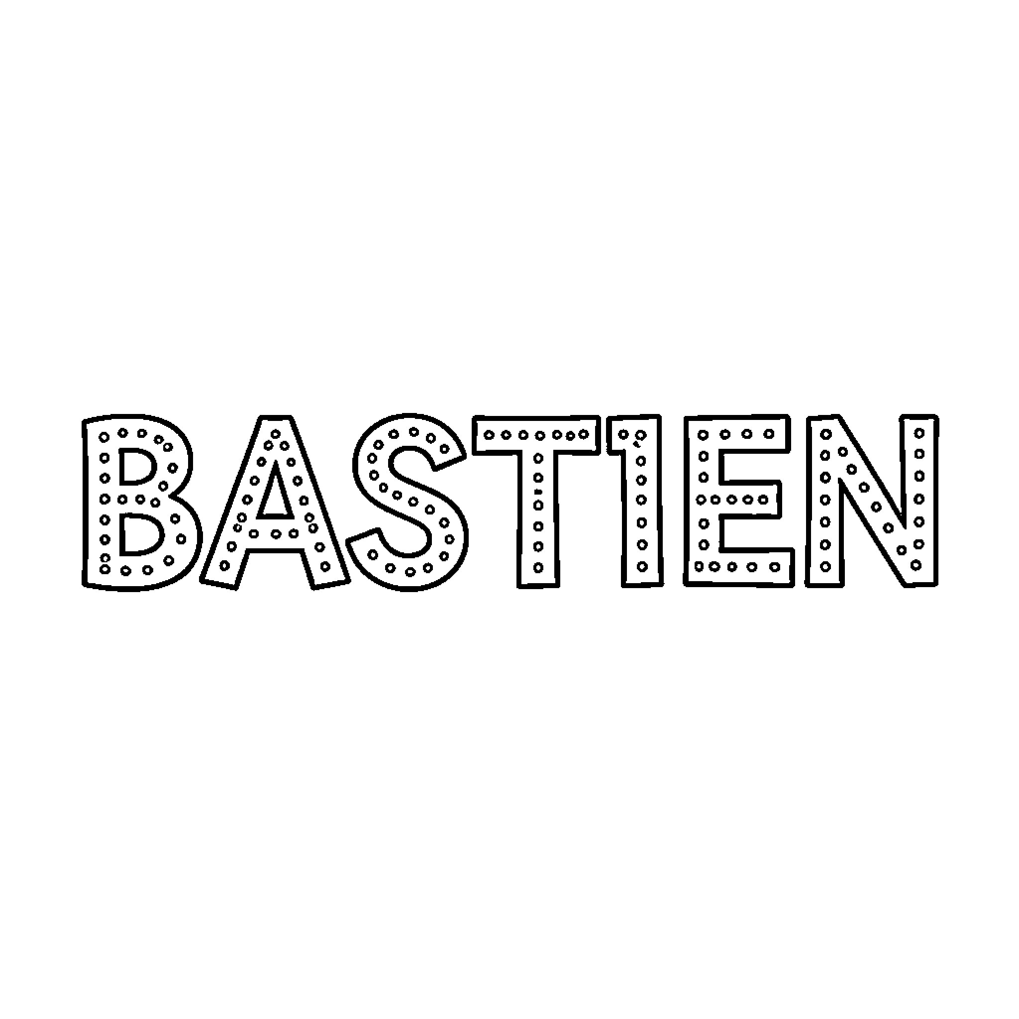 Bastien written in decorative outlined letters Coloring Page (free black-and-white line drawing printable PDF for all, from beginners to advanced learners, including children, teens, adults, and seniors)