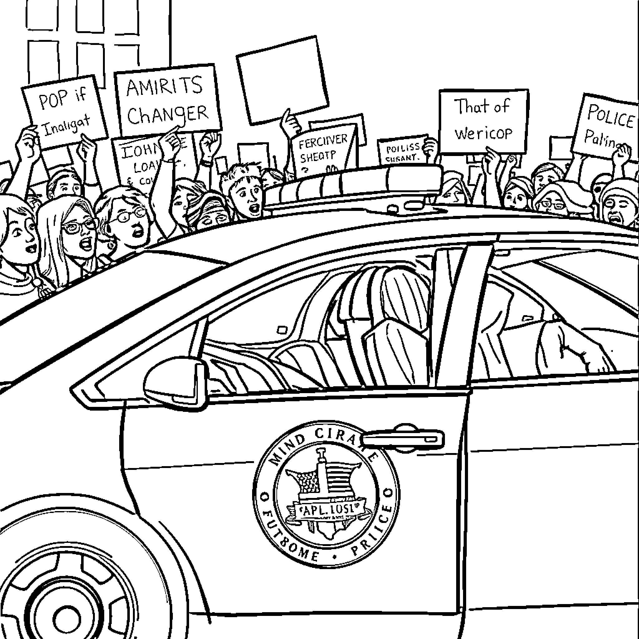 Protester expressing demands and anger at authorities Coloring Page (free black-and-white line drawing printable PDF for all, from beginners to advanced learners, including children, teens, adults, and seniors)