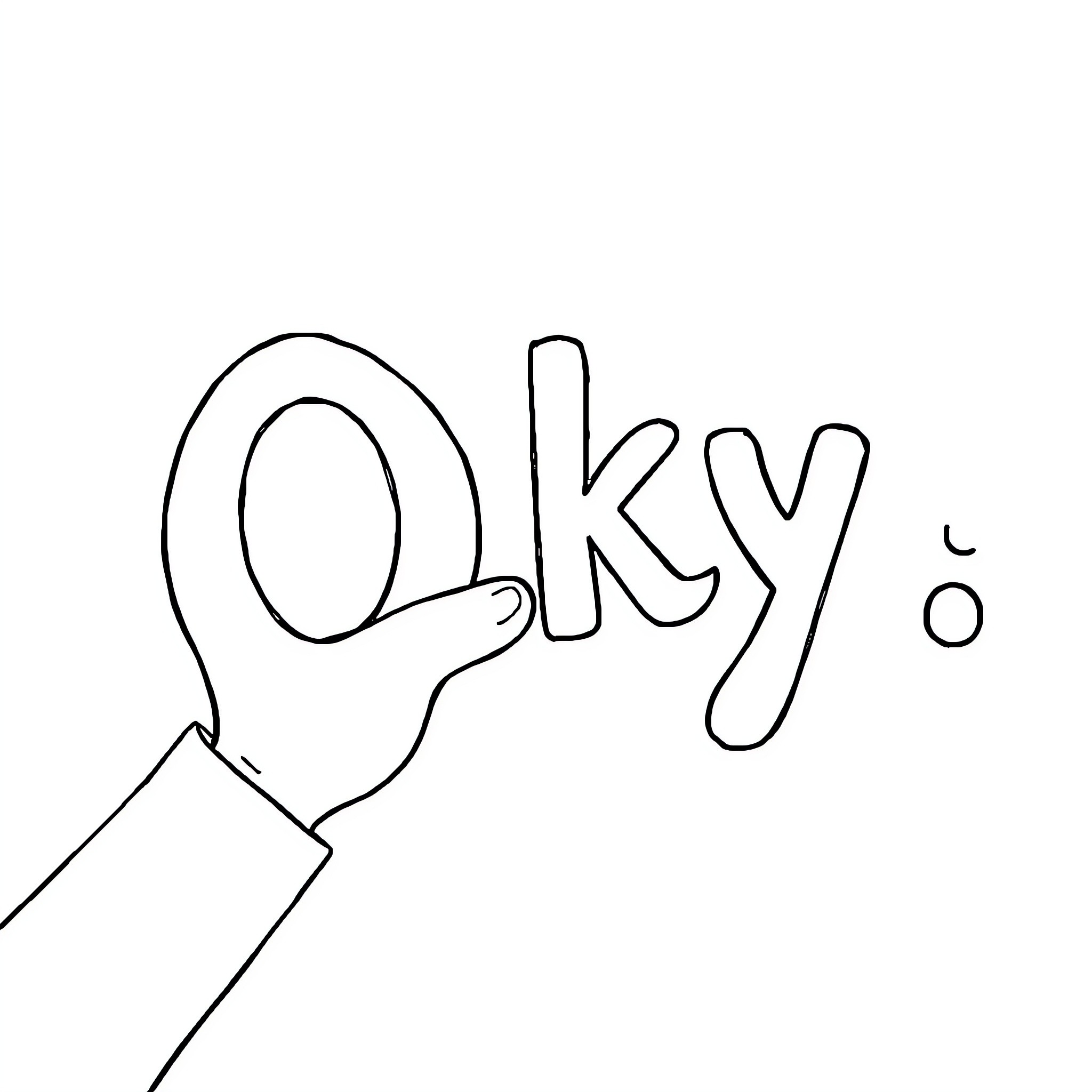 Ok hand gesture with text Coloring Page (free black-and-white line drawing printable PDF for all, from beginners to advanced learners, including children, teens, adults, and seniors)