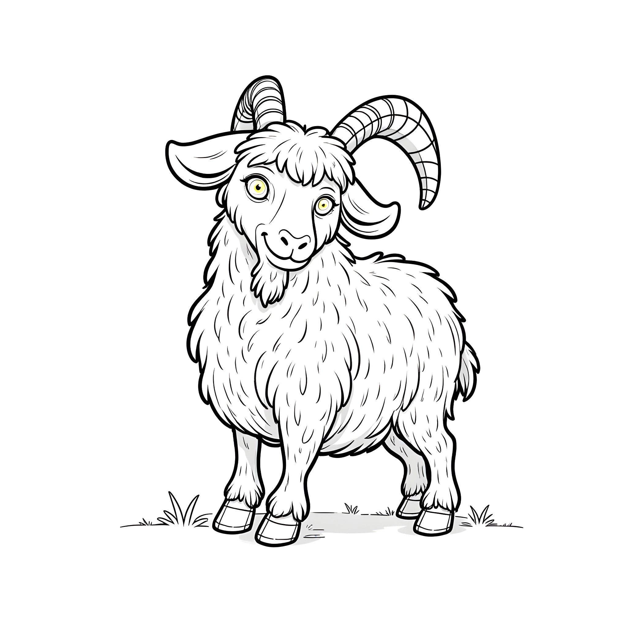 Zombie Goat with Horns and Hooves Coloring Page (free black-and-white line drawing printable PDF for all, from beginners to advanced learners, including children, teens, adults, and seniors)