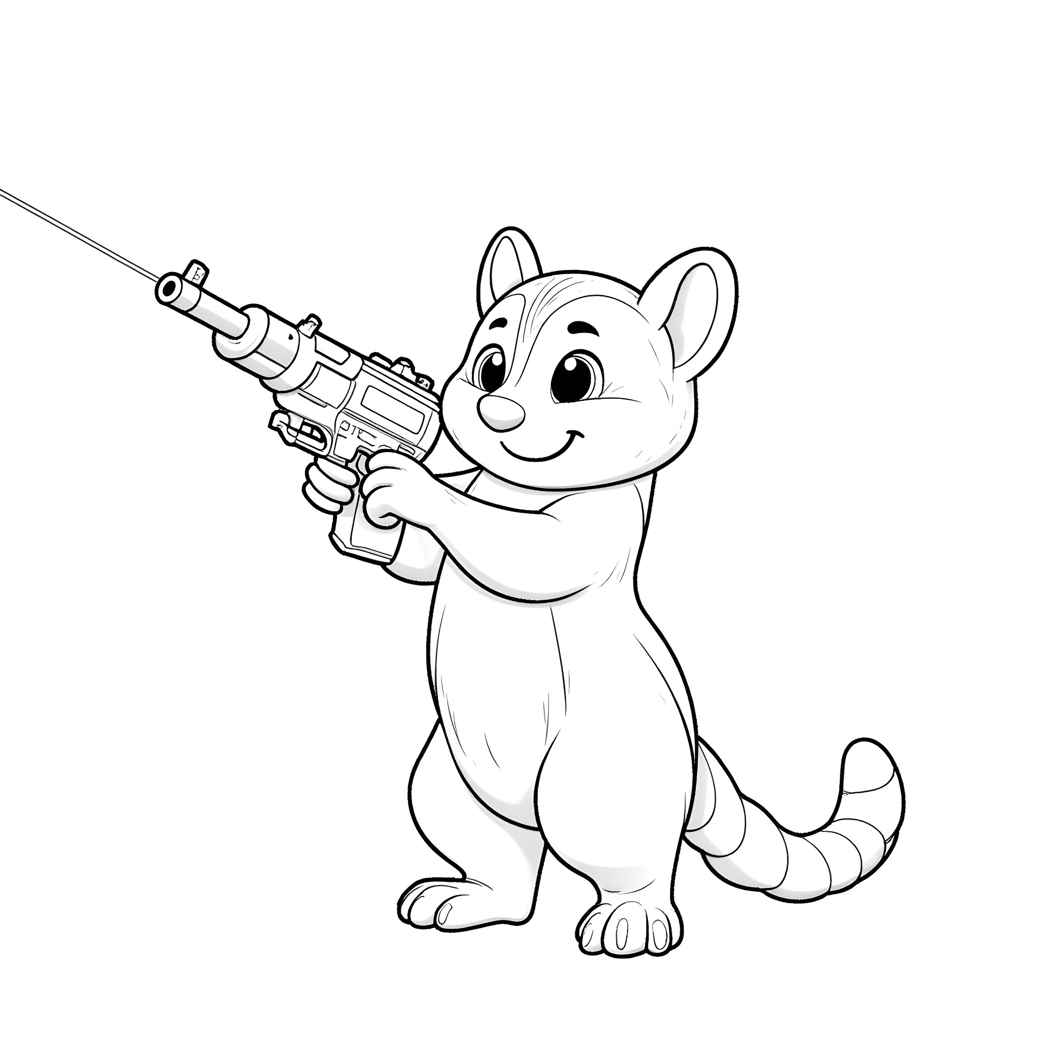 Possum carrying a big blaster gun Coloring Page (free black-and-white line drawing printable PDF for all, from beginners to advanced learners, including children, teens, adults, and seniors)