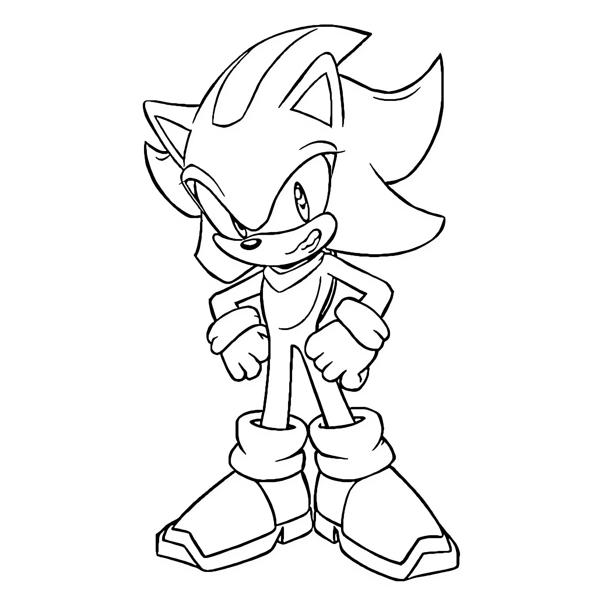 Shadow Cartoon Character with Spiky Hairstyle Coloring Page (free black-and-white line drawing printable PDF for all, from beginners to advanced learners, including children, teens, adults, and seniors)