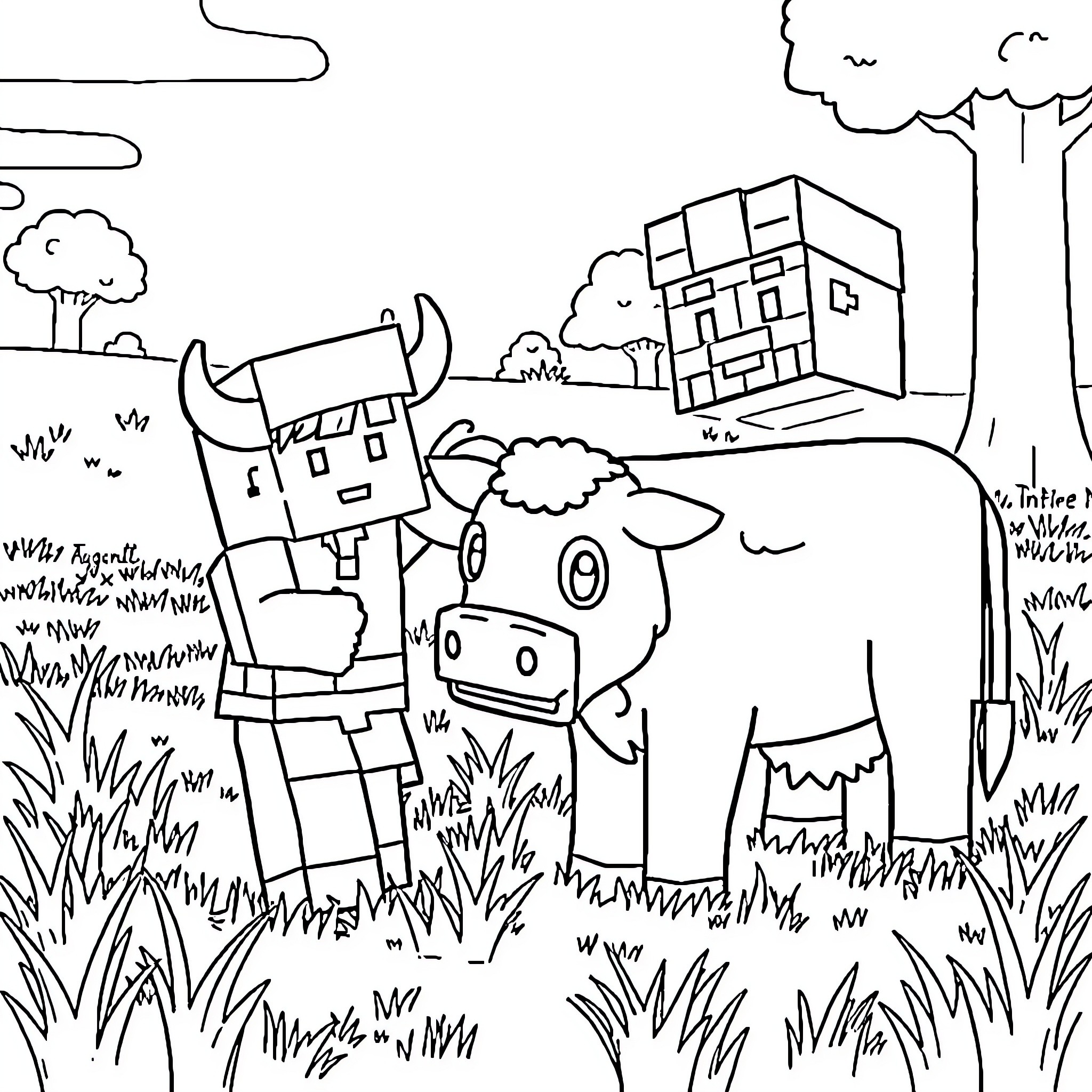 Peasant robots explore the countryside Coloring Page (free black-and-white line drawing printable PDF for all, from beginners to advanced learners, including children, teens, adults, and seniors)