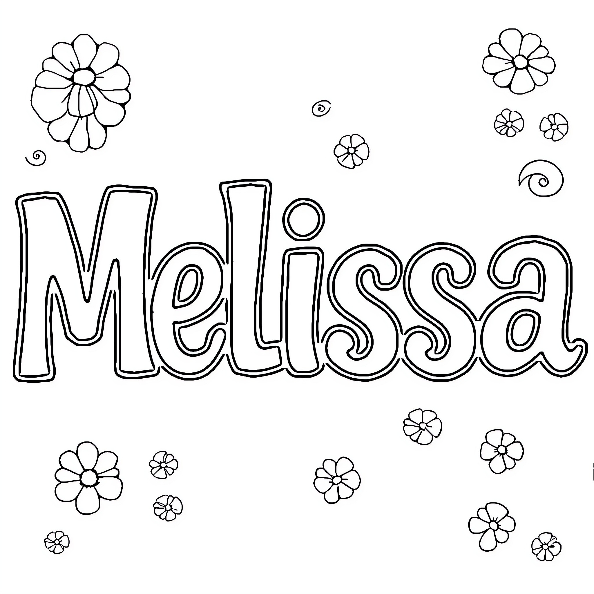 Melissa with floral designs and patterns Coloring Page (free black-and-white line drawing printable PDF for all, from beginners to advanced learners, including children, teens, adults, and seniors)