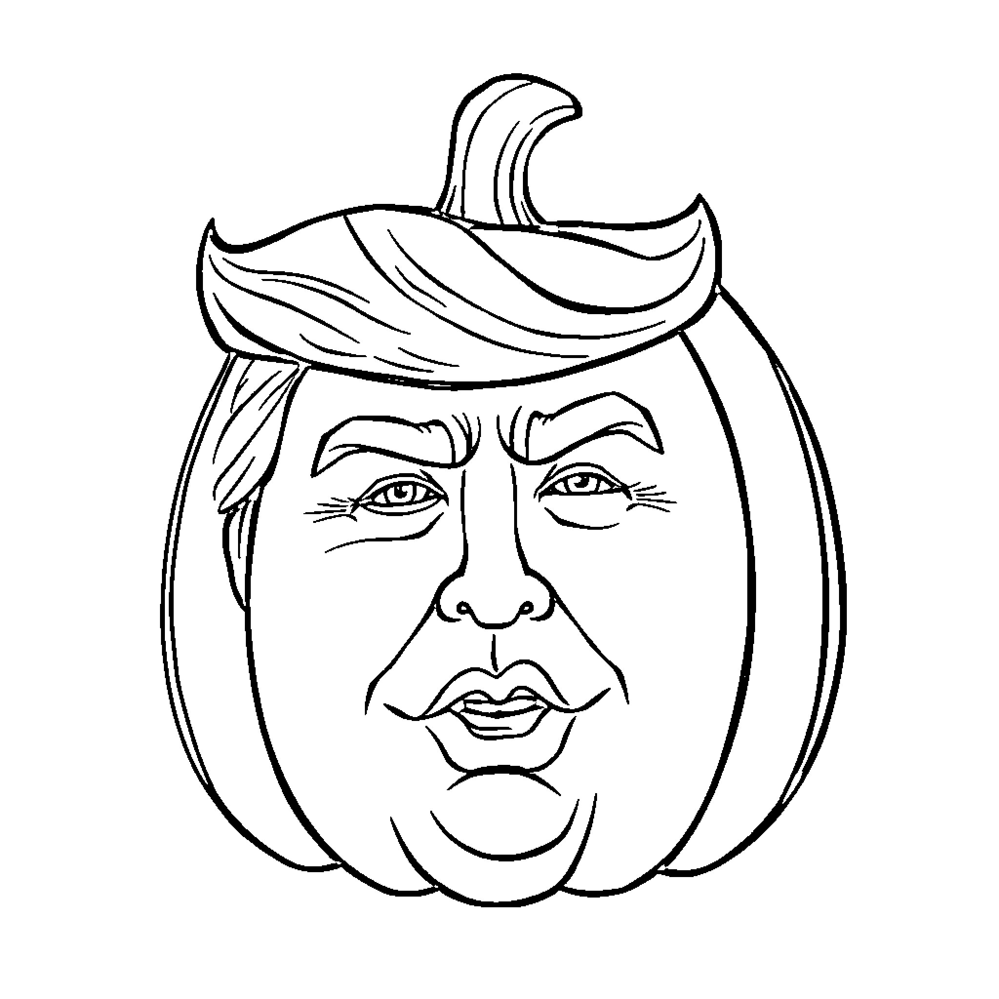 Donald Trump's Pumpkin-Shaped Portrait Coloring Page (free black-and-white line drawing printable PDF for all, from beginners to advanced learners, including children, teens, adults, and seniors)