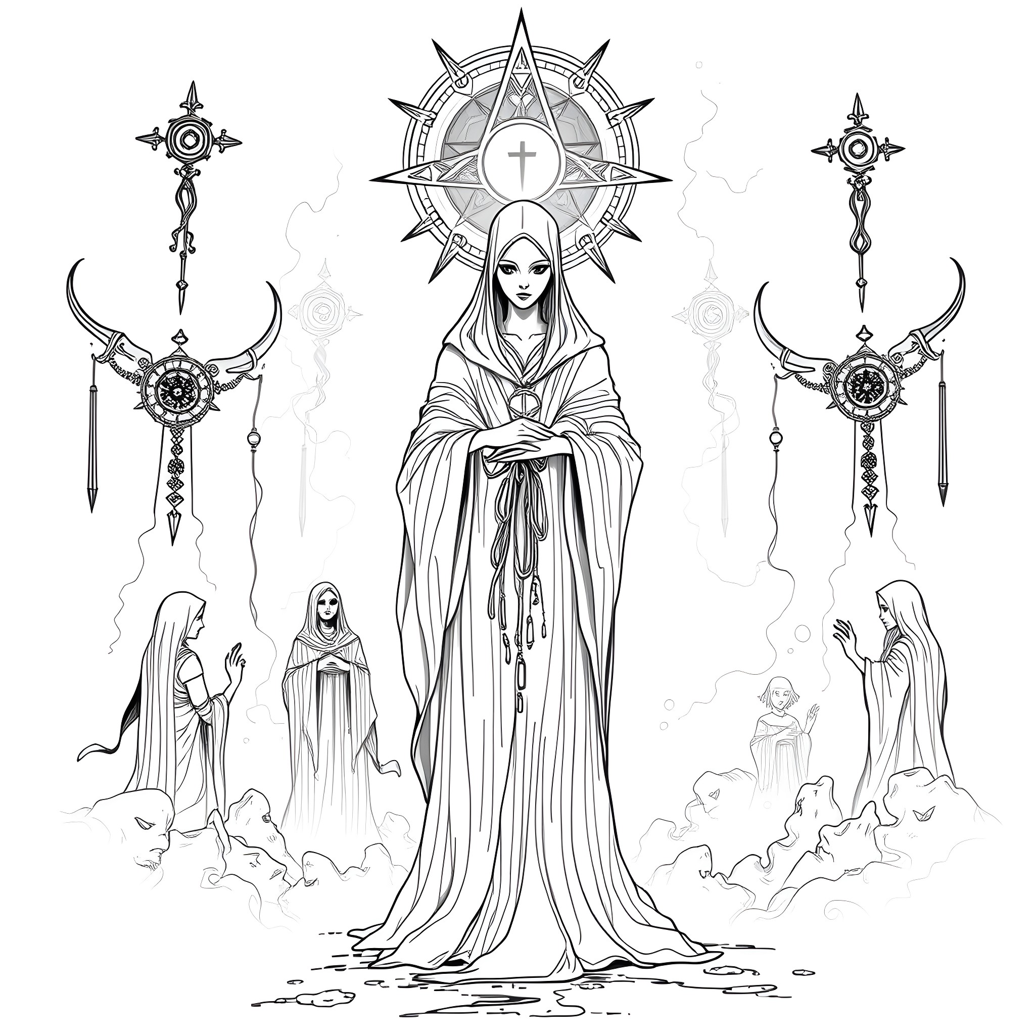 Vessel of divine mystery and sacred devotion Coloring Page (free black-and-white line drawing printable PDF for all, from beginners to advanced learners, including children, teens, adults, and seniors)