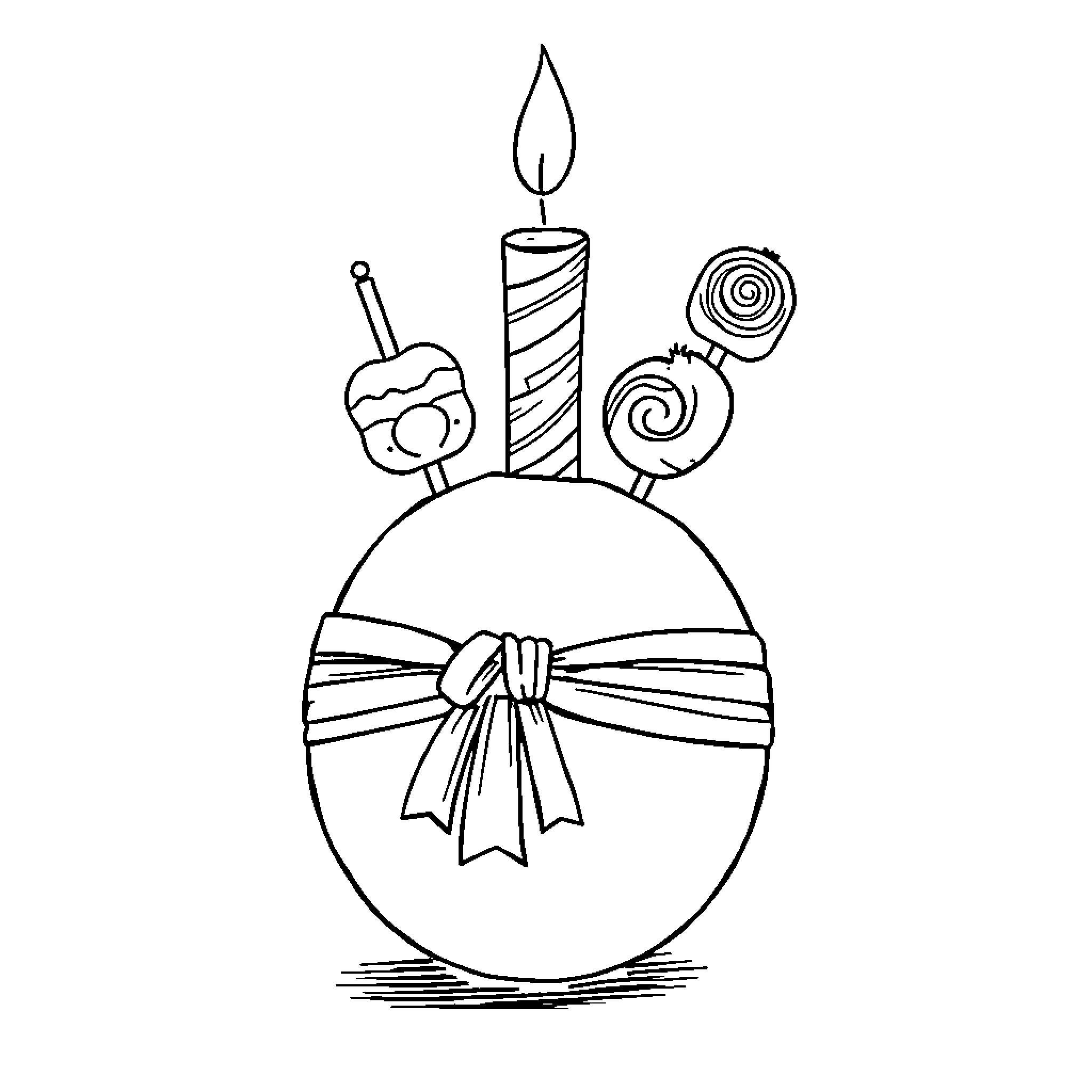 Christingle with festive ornaments and candle Coloring Page (free black-and-white line drawing printable PDF for all, from beginners to advanced learners, including children, teens, adults, and seniors)