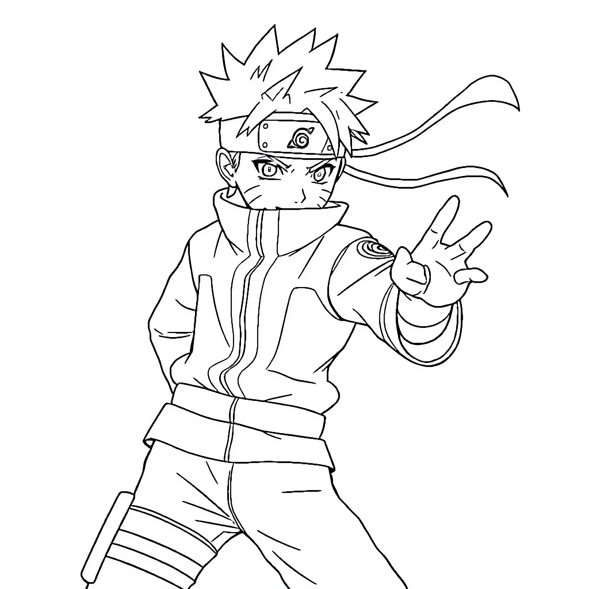 Naruto performing ninja techniques in action Coloring Page (free black-and-white line drawing printable PDF for all, from beginners to advanced learners, including children, teens, adults, and seniors)