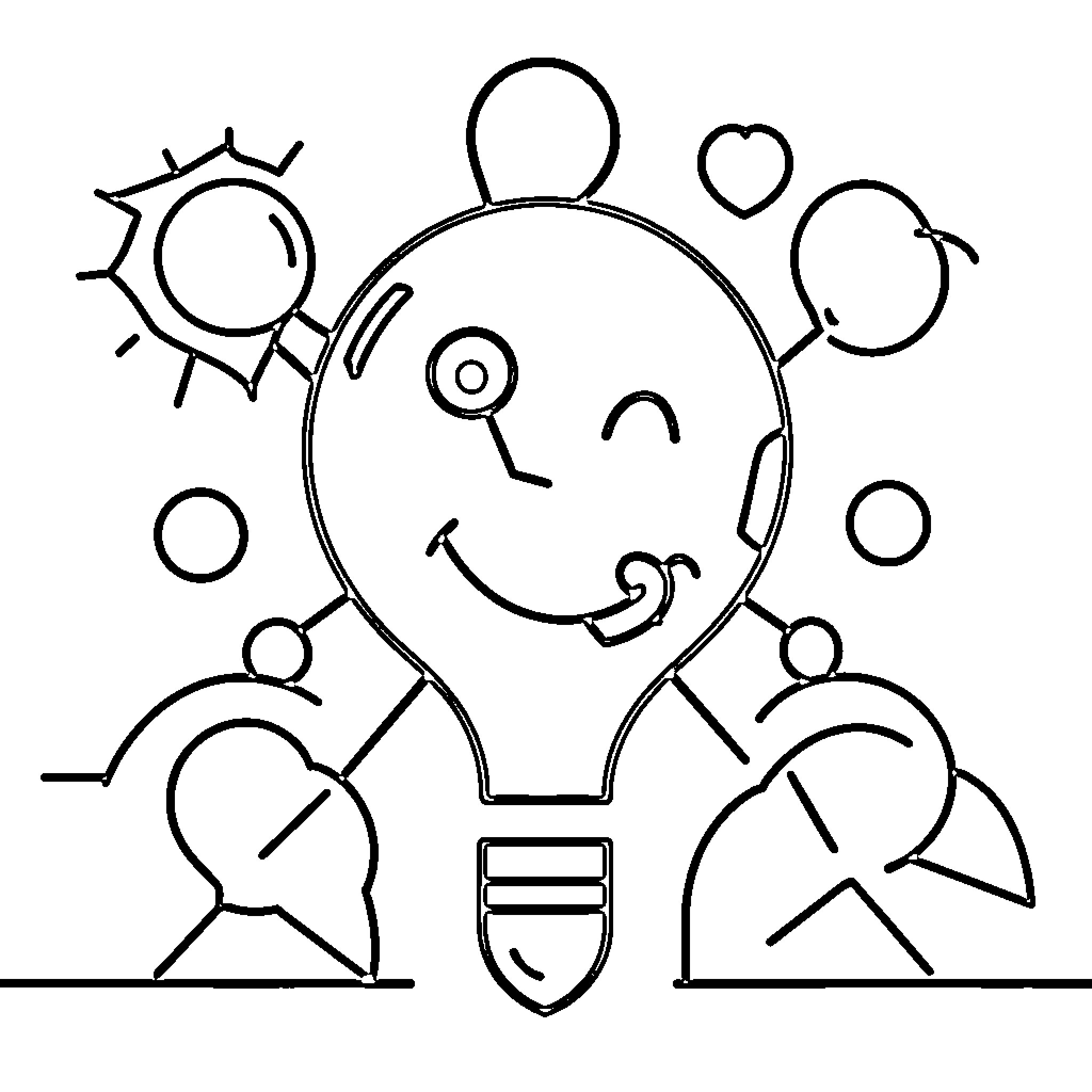 Sketch of a Smiling Balloon with Figures Coloring Page (free black-and-white line drawing printable PDF for all, from beginners to advanced learners, including children, teens, adults, and seniors)