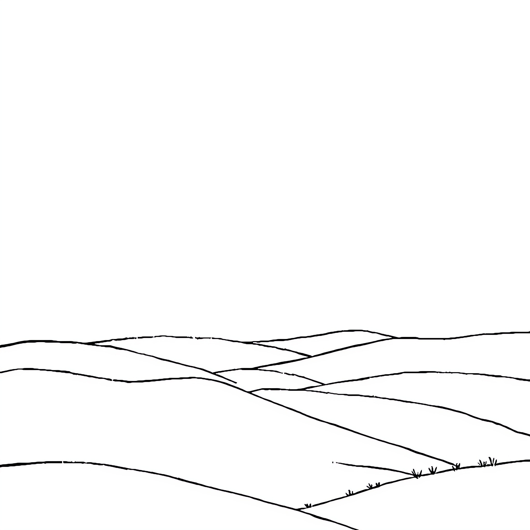 Landscape with rolling hills and fields Coloring Page (free black-and-white line drawing printable PDF for all, from beginners to advanced learners, including children, teens, adults, and seniors)