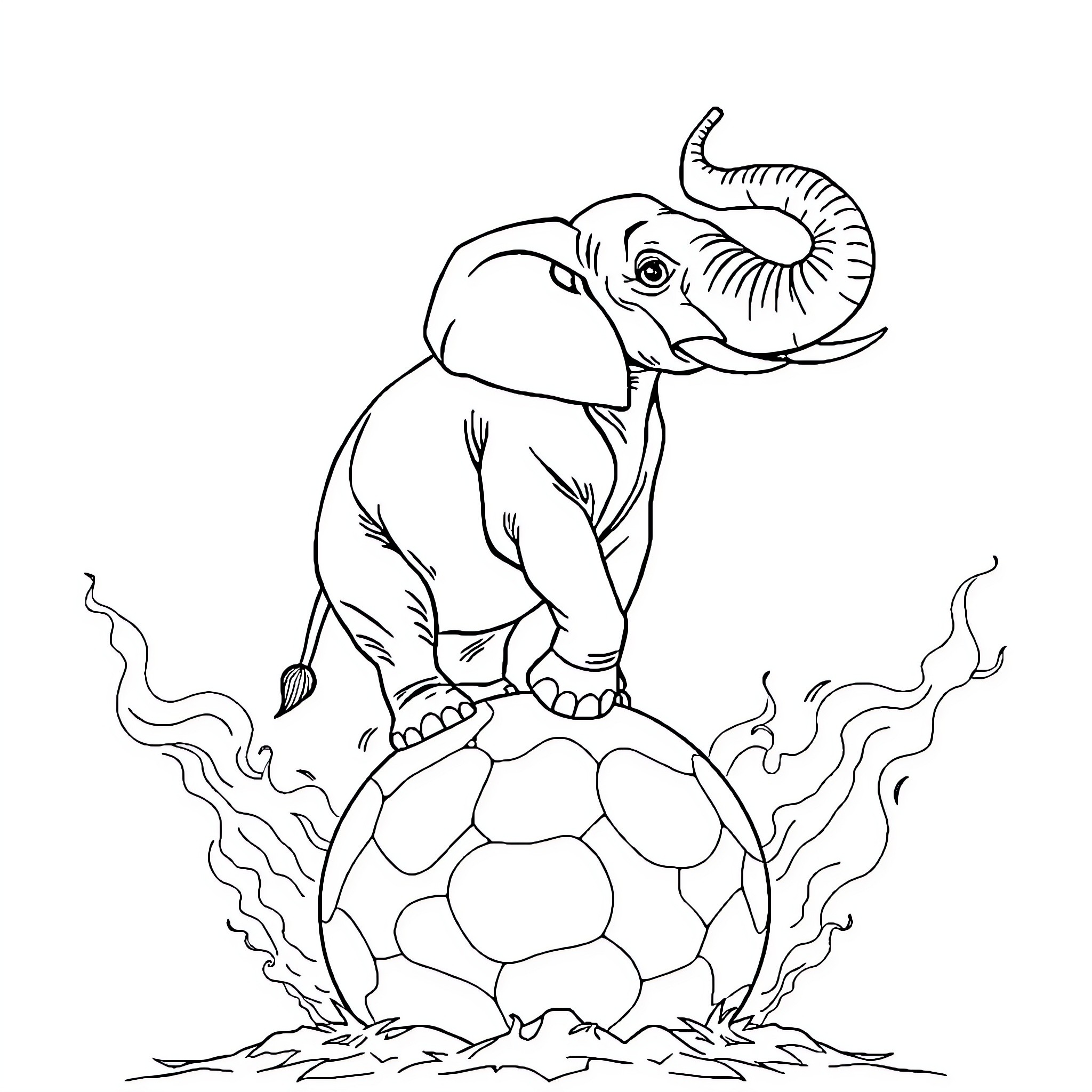 Elephant standing on a cracked globe Coloring Page (free black-and-white line drawing printable PDF for all, from beginners to advanced learners, including children, teens, adults, and seniors)