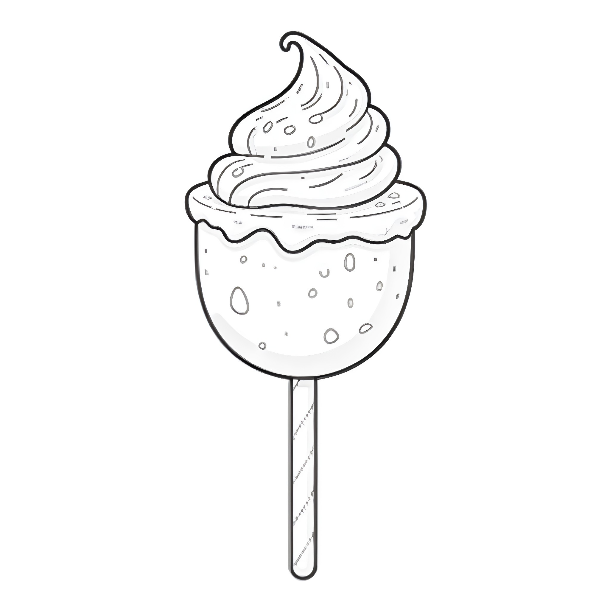 Lollipop with a creamy swirl topping Coloring Page (free black-and-white line drawing printable PDF for all, from beginners to advanced learners, including children, teens, adults, and seniors)