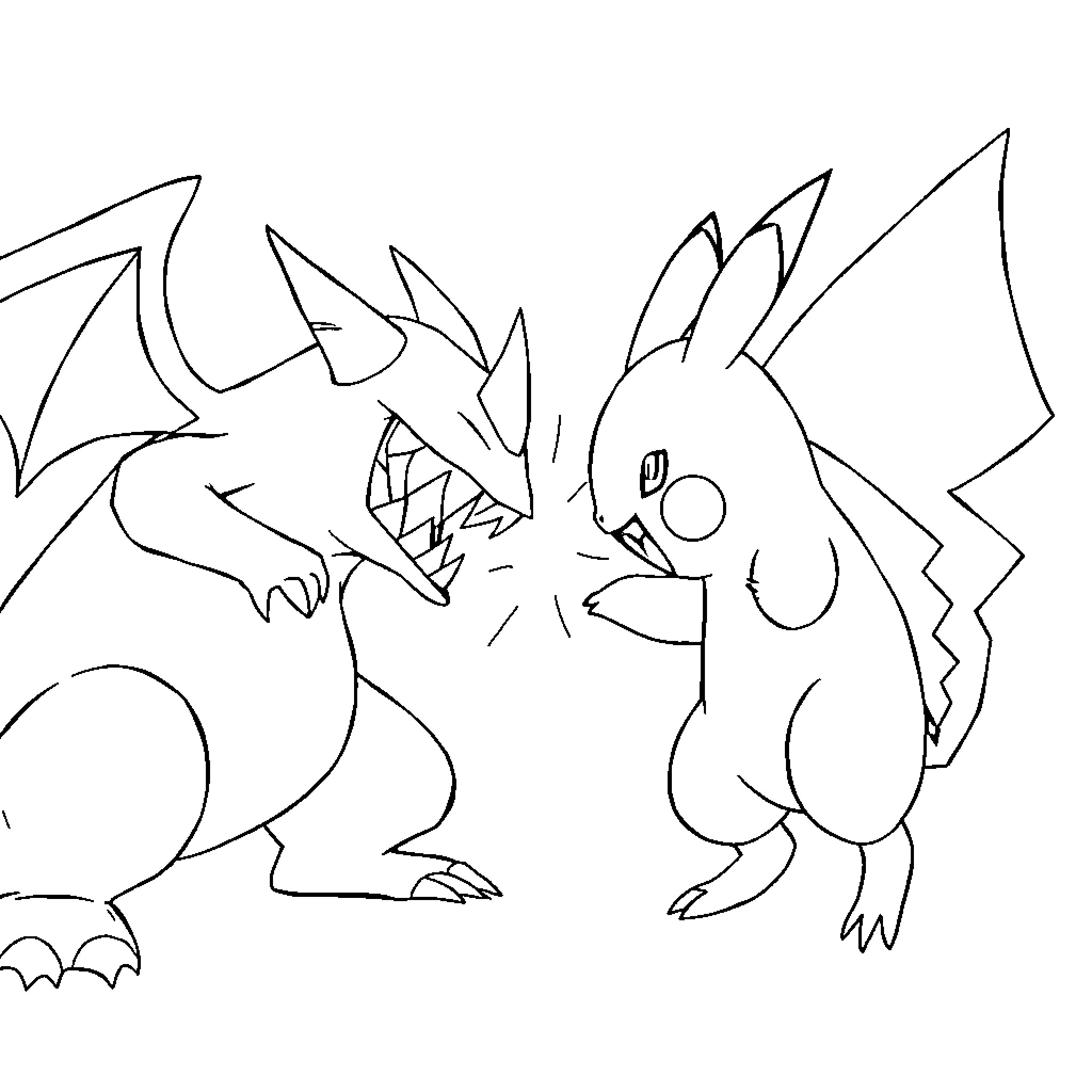 Gengar confronting a fierce opponent Coloring Page (free black-and-white line drawing printable PDF for all, from beginners to advanced learners, including children, teens, adults, and seniors)
