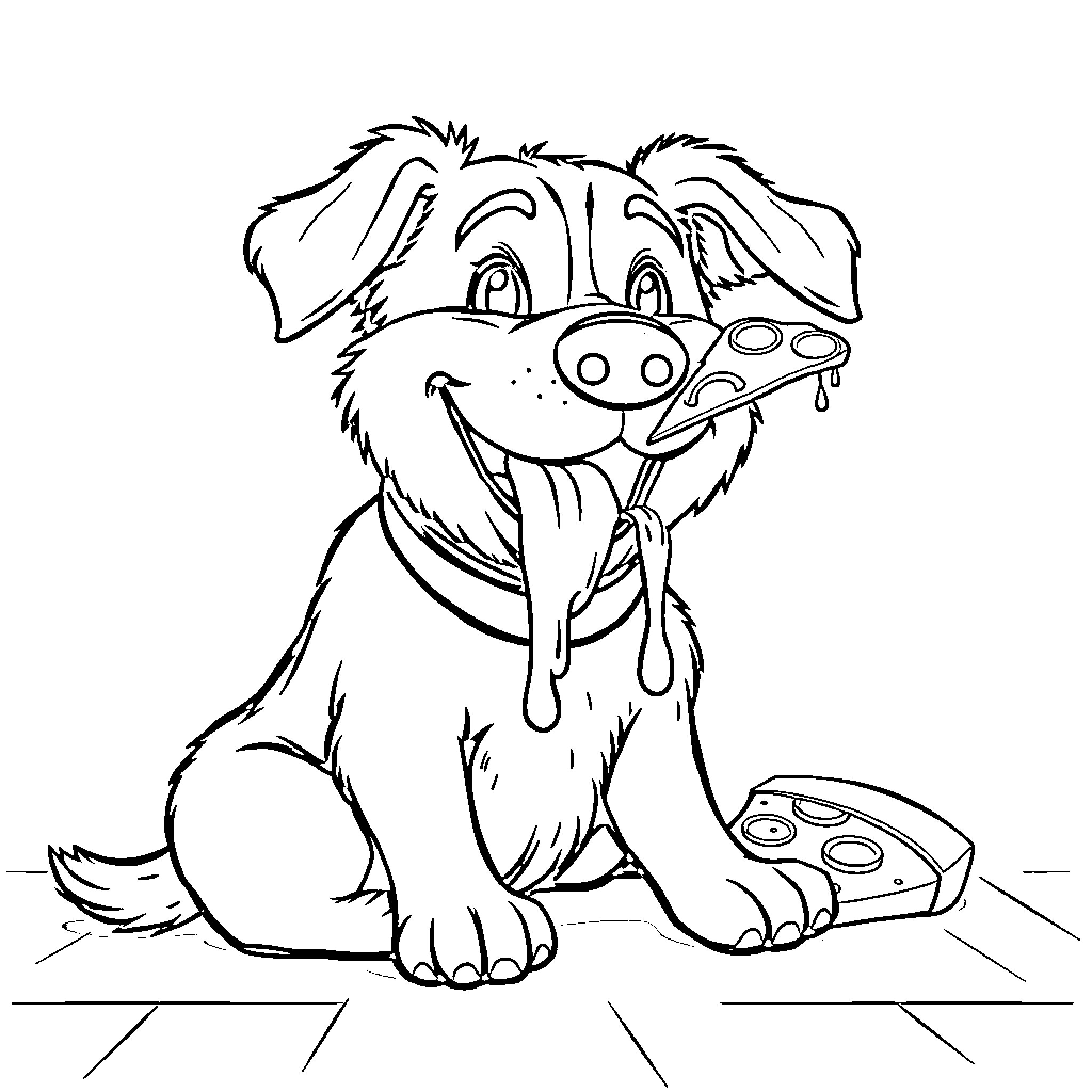Dog enjoying a tasty treat Coloring Page (free black-and-white line drawing printable PDF for all, from beginners to advanced learners, including children, teens, adults, and seniors)