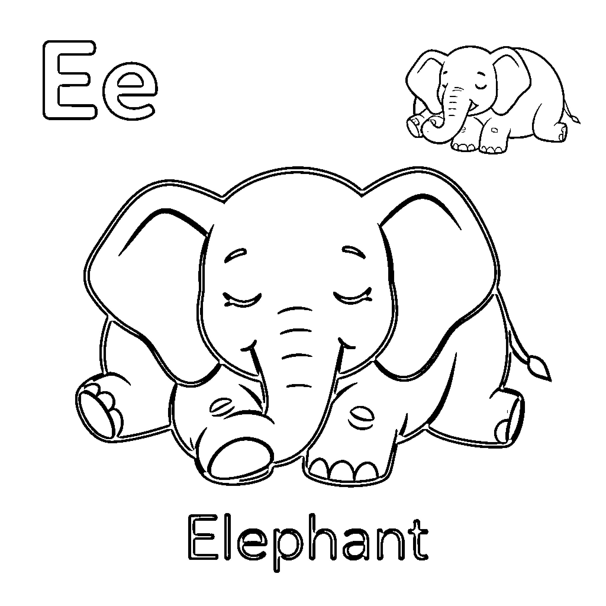 Elephant resting peacefully Coloring Page (free black-and-white line drawing printable PDF for all, from beginners to advanced learners, including children, teens, adults, and seniors)