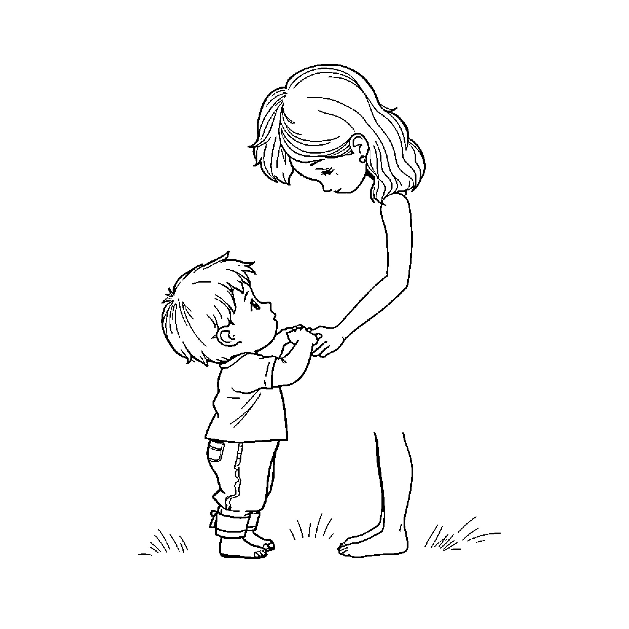 Child comforted by loving mother Coloring Page (free black-and-white line drawing printable PDF for all, from beginners to advanced learners, including children, teens, adults, and seniors)
