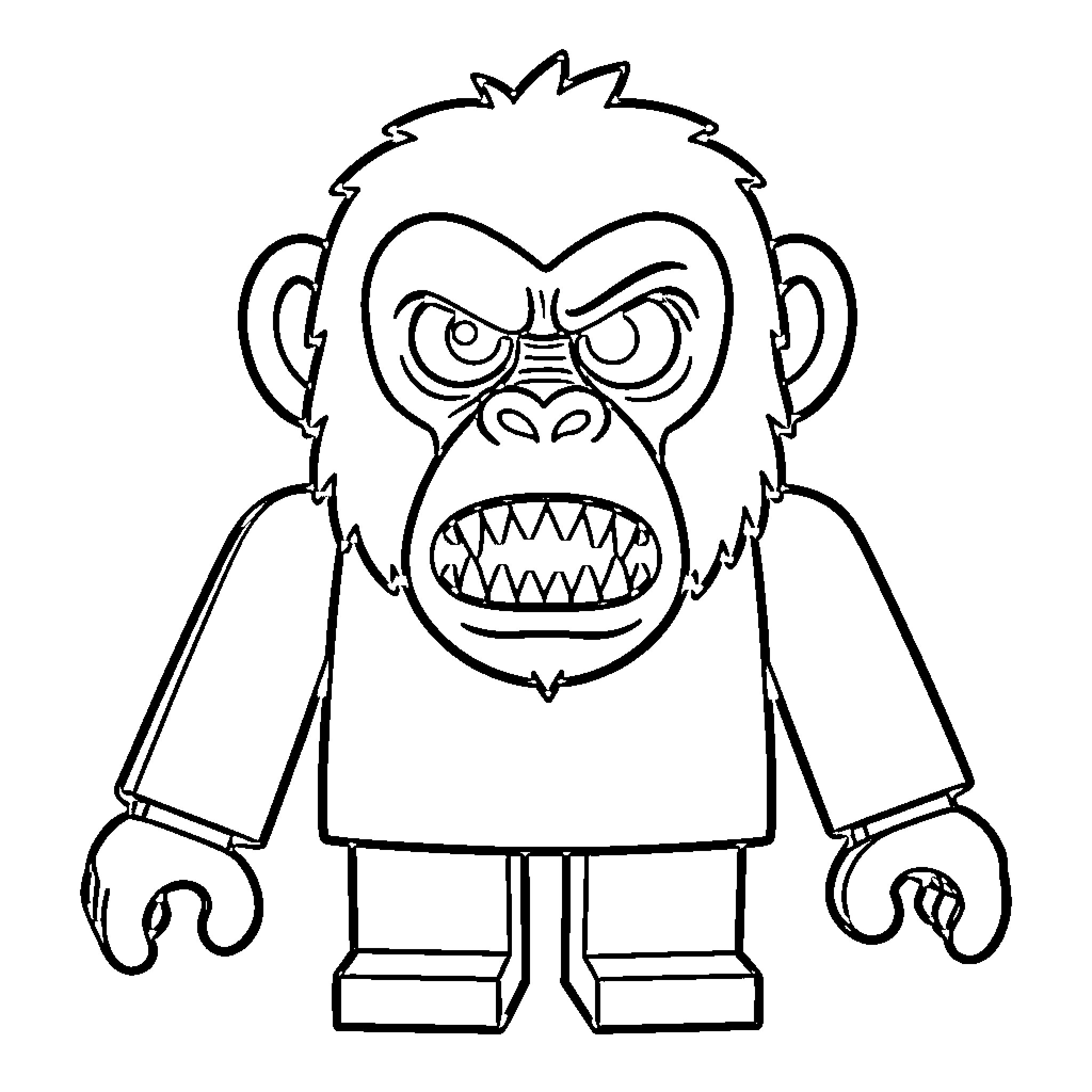 Baboon with an angry expression and bared teeth Coloring Page (free black-and-white line drawing printable PDF for all, from beginners to advanced learners, including children, teens, adults, and seniors)
