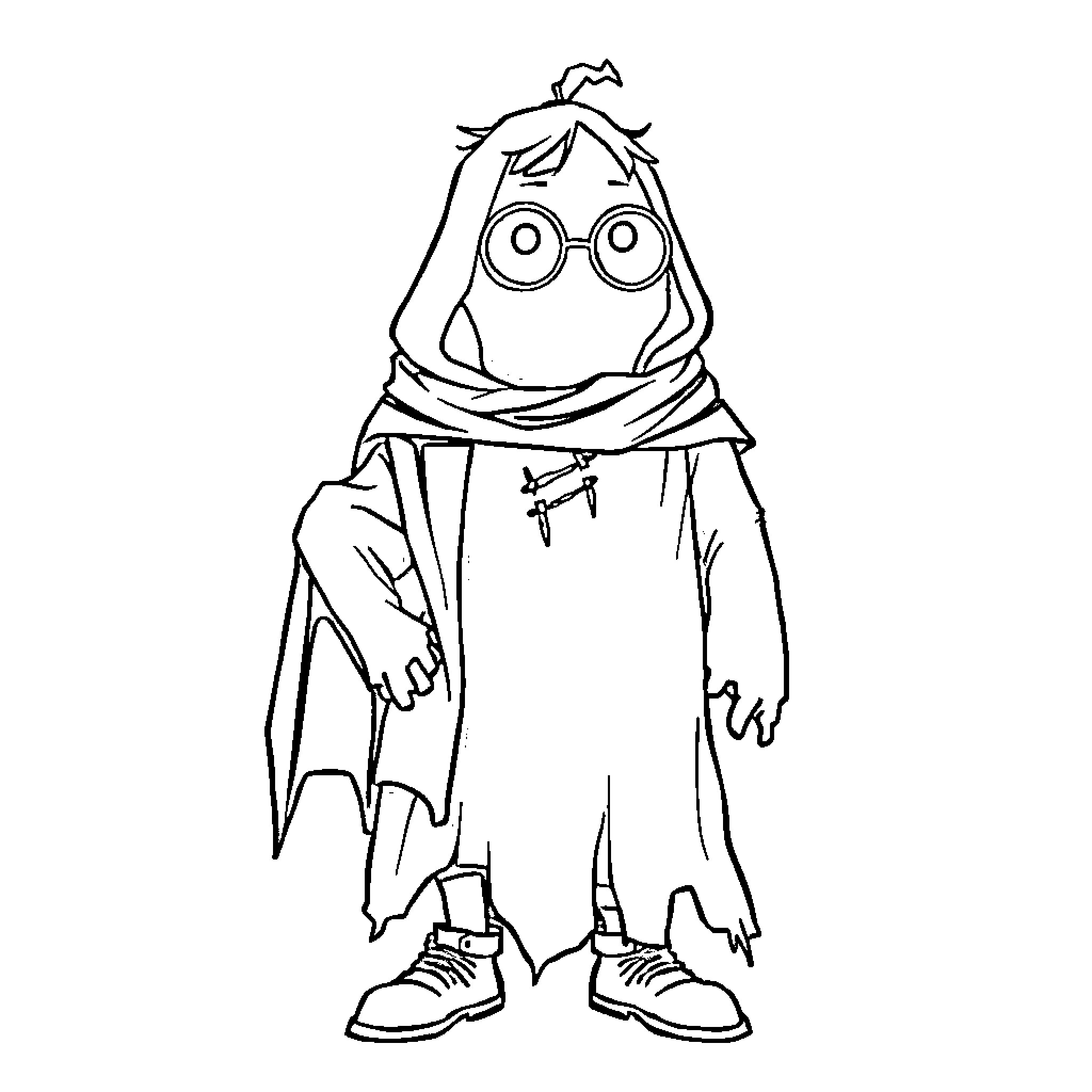 Ghost in Mysterious Hooded Outfit Coloring Page (free black-and-white line drawing printable PDF for all, from beginners to advanced learners, including children, teens, adults, and seniors)