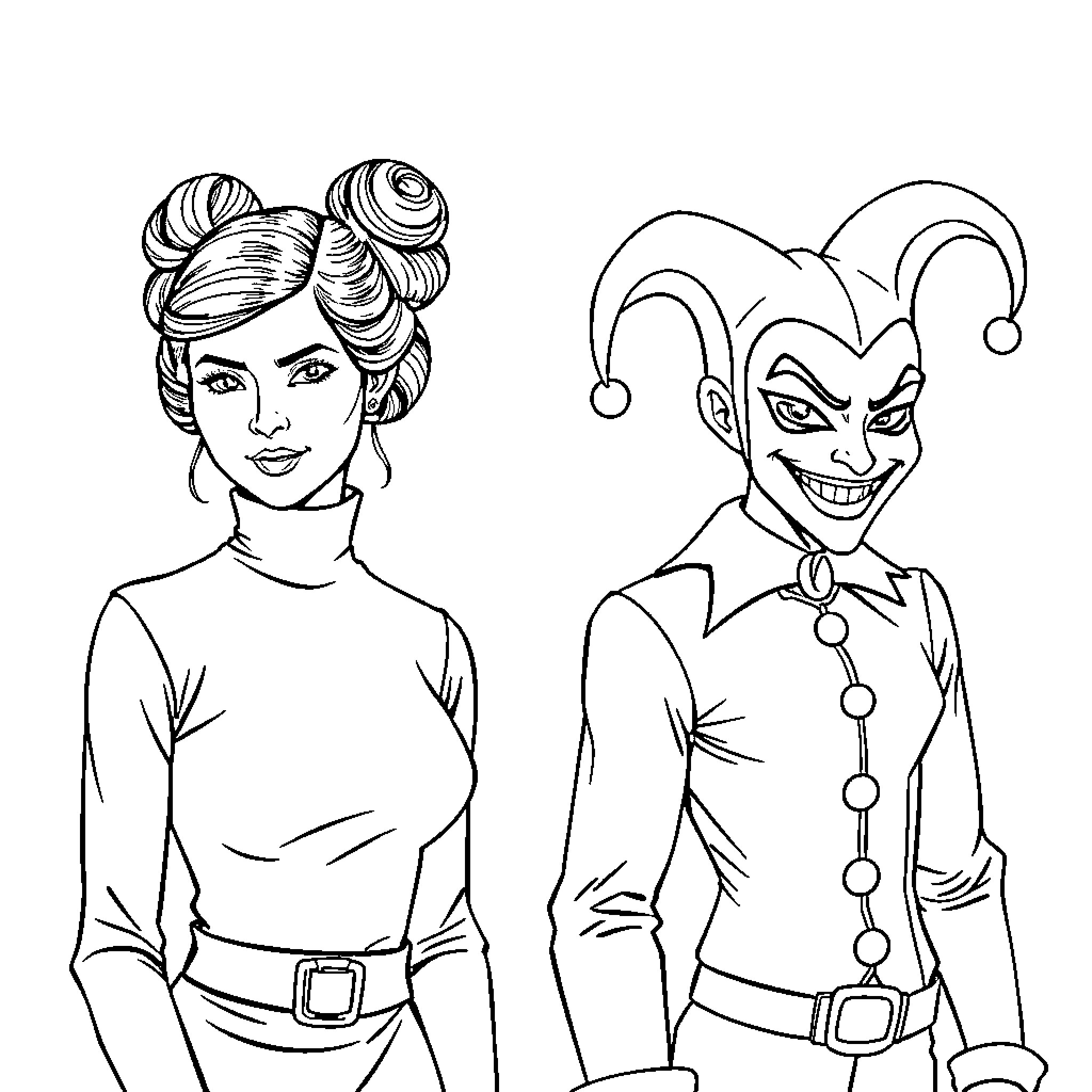 Characters in distinct outfits and expressions Coloring Page (free black-and-white line drawing printable PDF for all, from beginners to advanced learners, including children, teens, adults, and seniors)