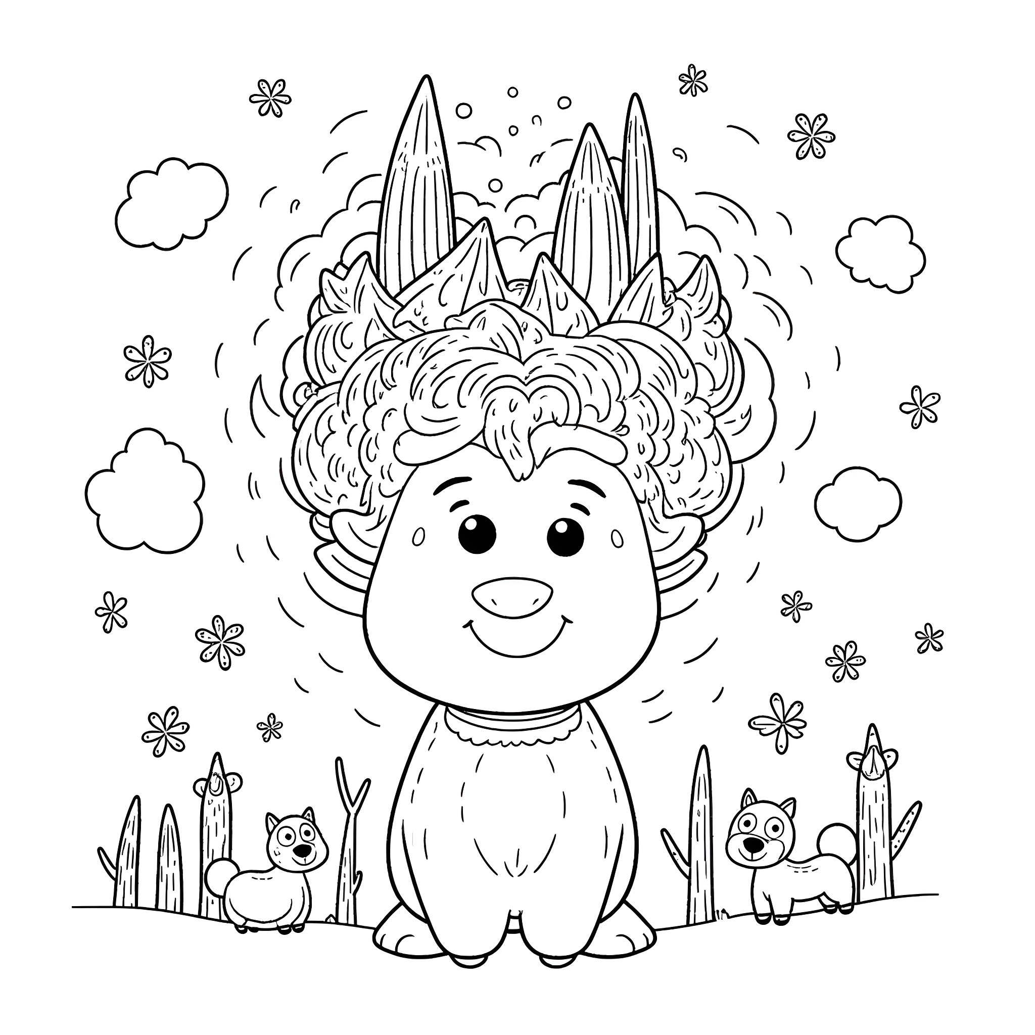 Kristoff's winter adventure with friends in the snowy mountains Coloring Page (free black-and-white line drawing printable PDF for all, from beginners to advanced learners, including children, teens, adults, and seniors)