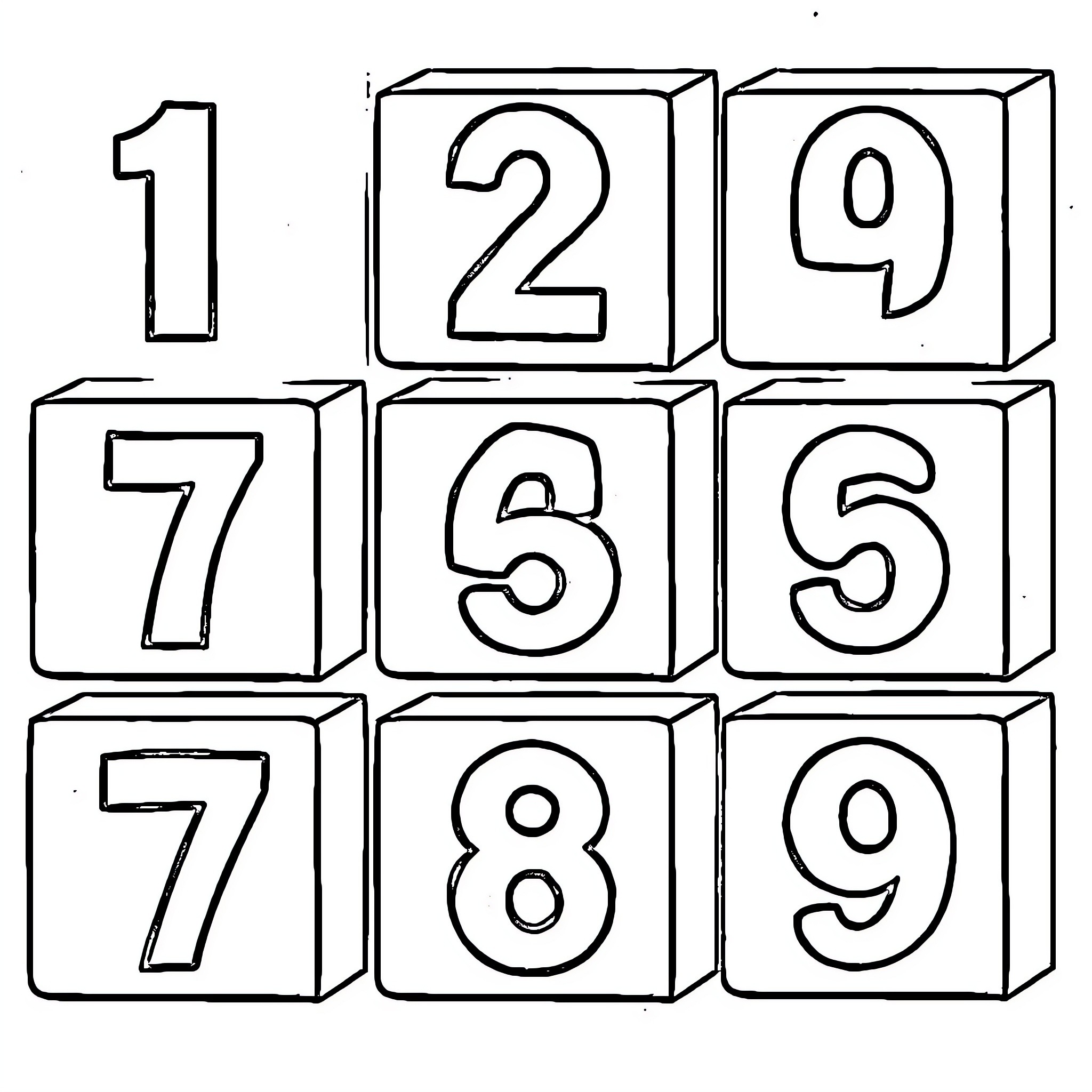 Number Blocks Arranged in Grid Coloring Page (free black-and-white line drawing printable PDF for all, from beginners to advanced learners, including children, teens, adults, and seniors)