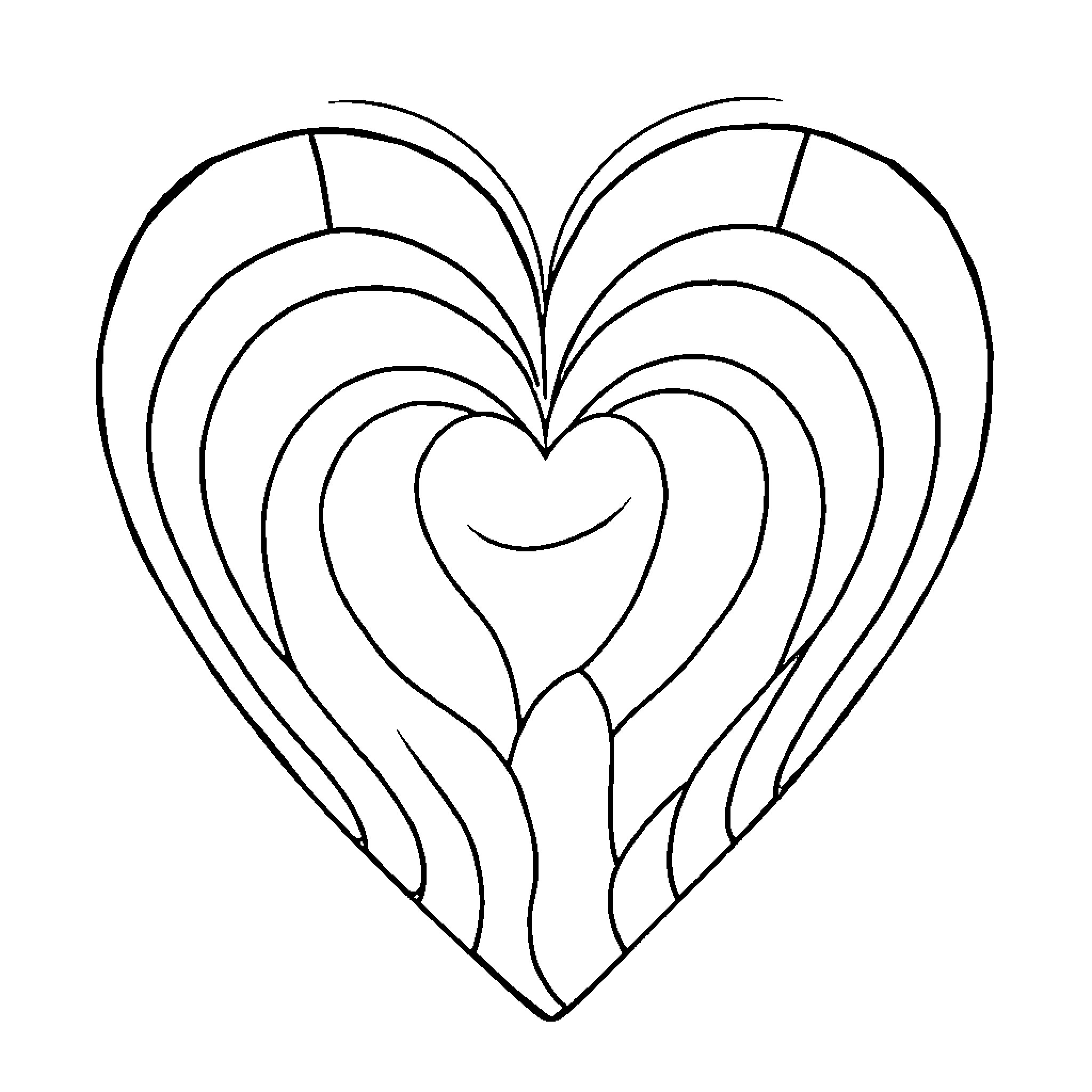 Heart Shaped Geometric Pattern Coloring Page (free black-and-white line drawing printable PDF for all, from beginners to advanced learners, including children, teens, adults, and seniors)