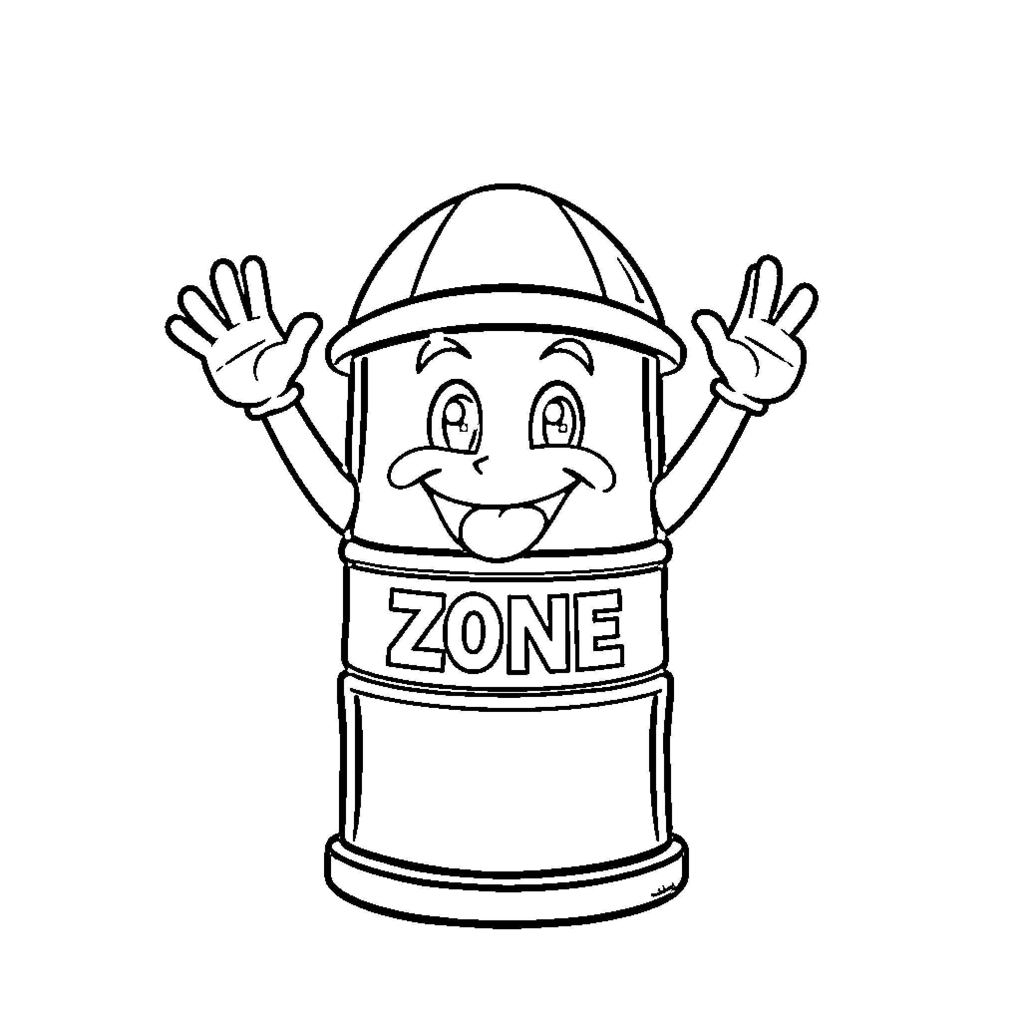 Traffic Barrel waving happily with friendly expression Coloring Page (free black-and-white line drawing printable PDF for all, from beginners to advanced learners, including children, teens, adults, and seniors)