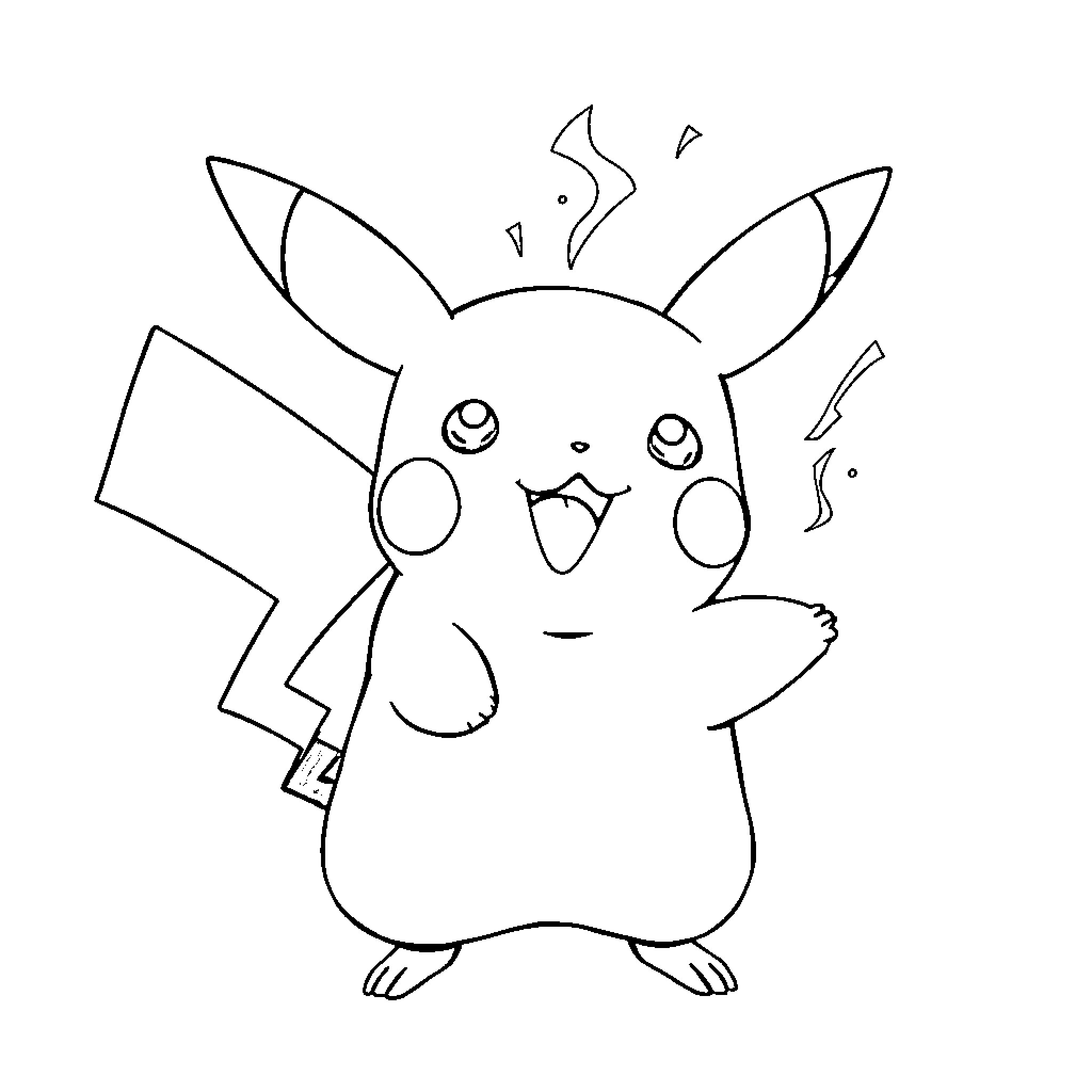 Pikachu striking a playful pose Coloring Page (free black-and-white line drawing printable PDF for all, from beginners to advanced learners, including children, teens, adults, and seniors)