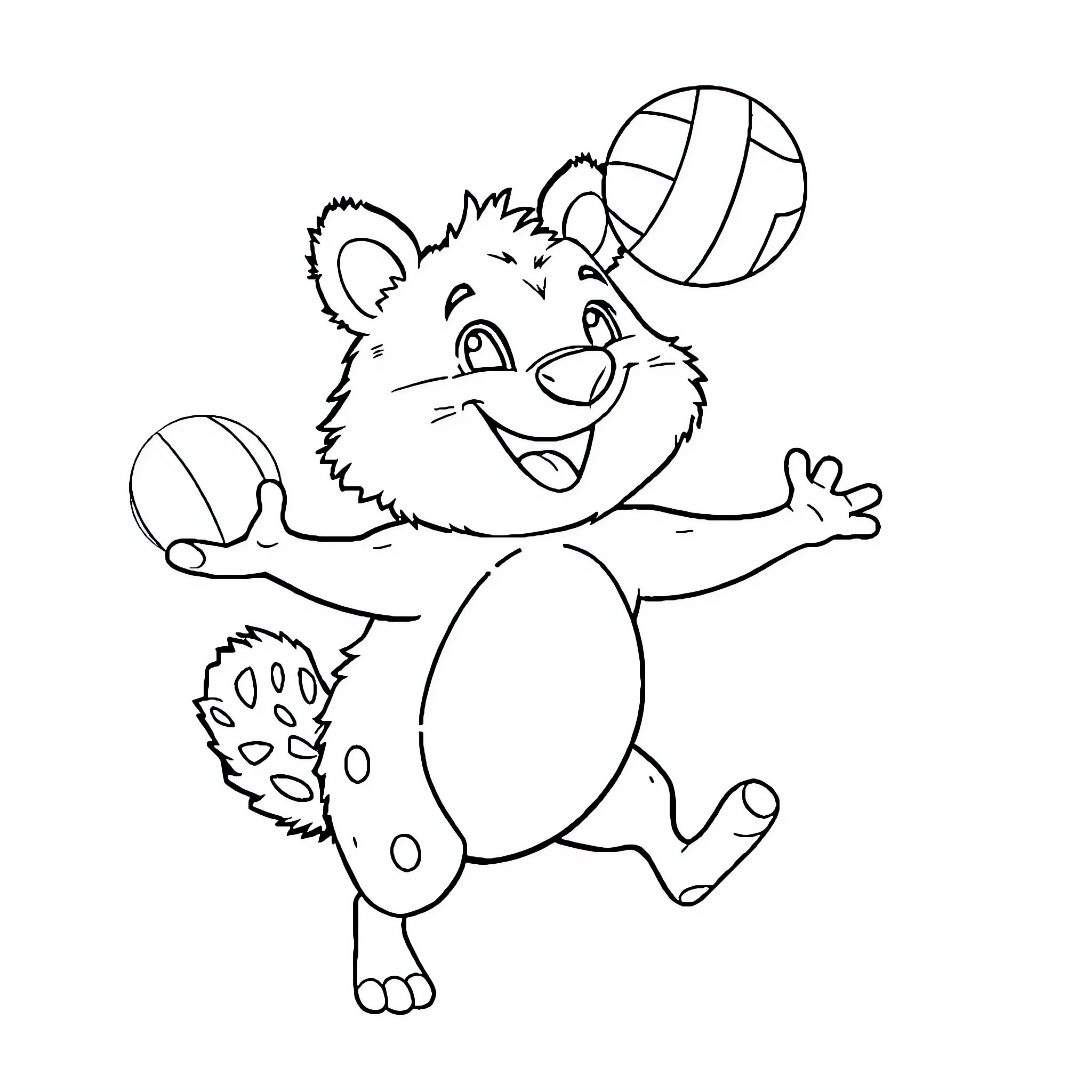 Quokka playing with volleyball Coloring Page (free black-and-white line drawing printable PDF for all, from beginners to advanced learners, including children, teens, adults, and seniors)