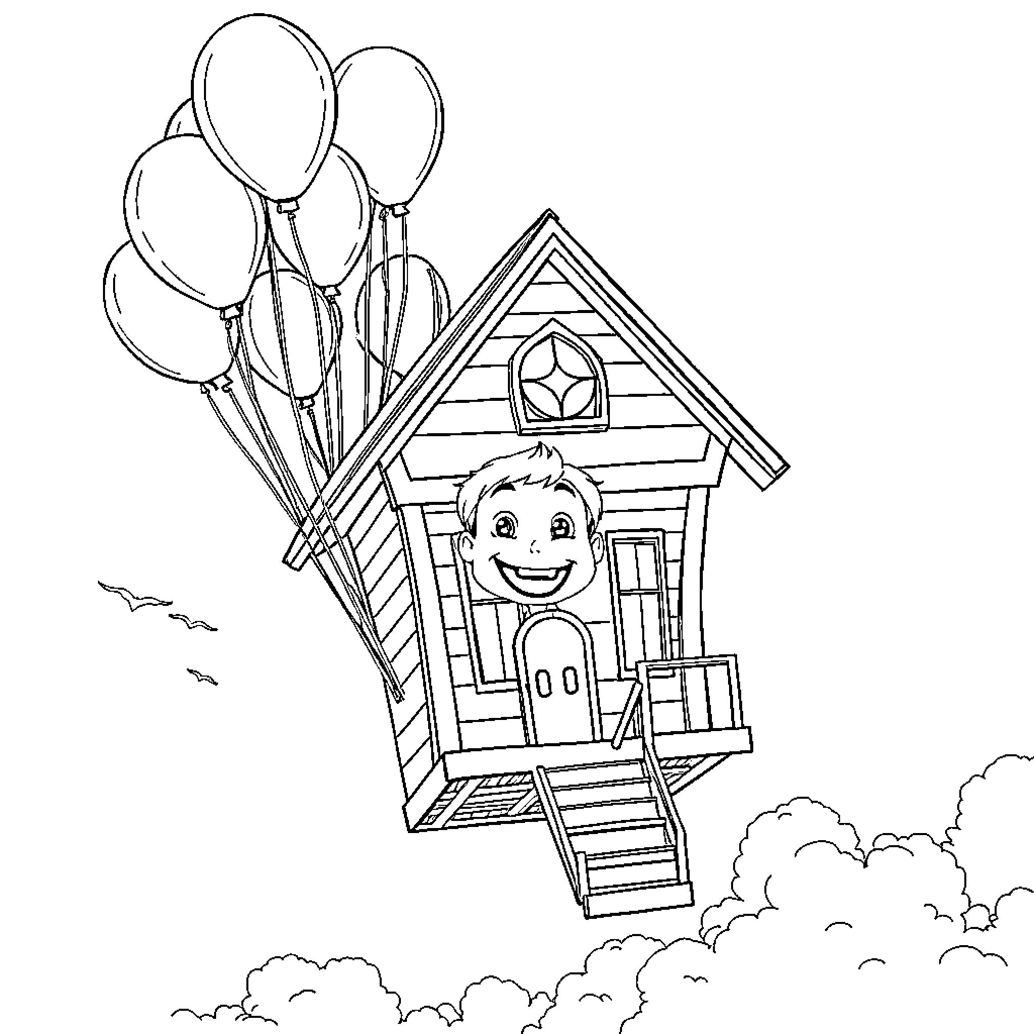 Kevin McAllister's Playful Balloon Adventure Coloring Page (free black-and-white line drawing printable PDF for all, from beginners to advanced learners, including children, teens, adults, and seniors)