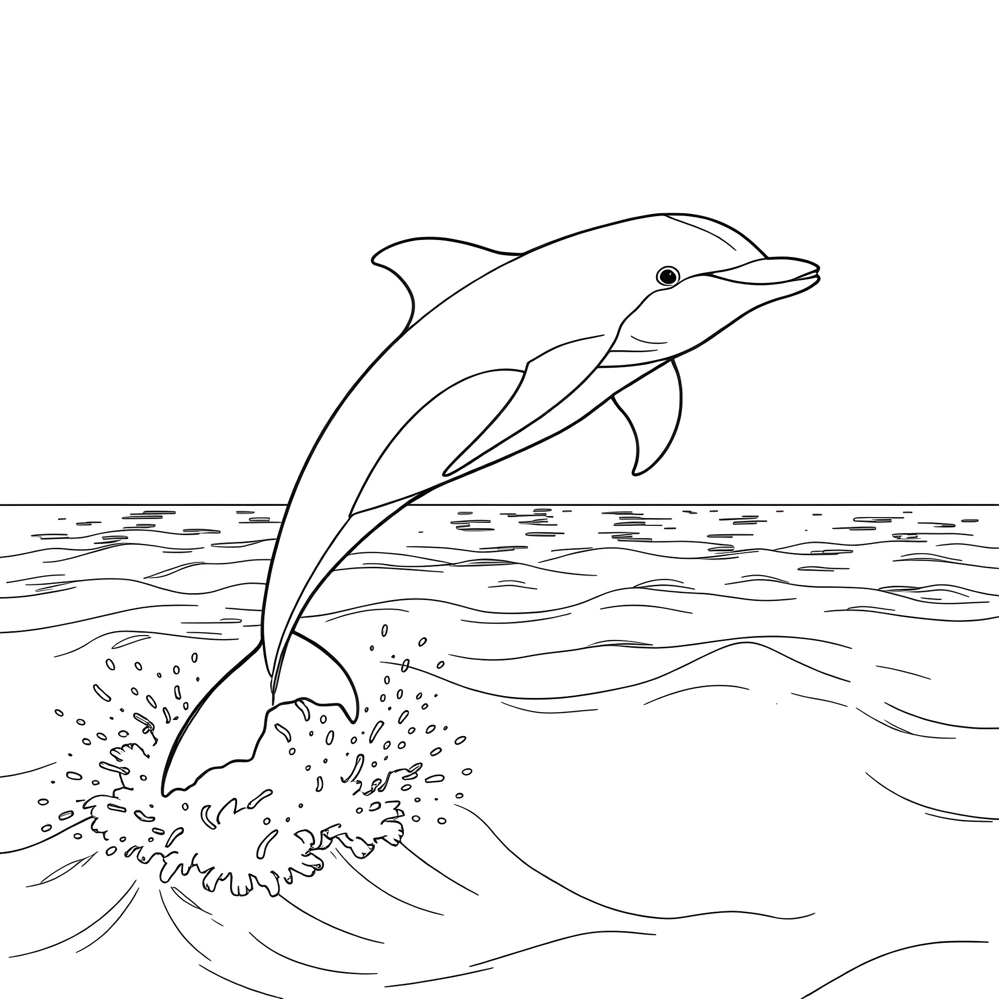 Dolphin jumping over the waves Coloring Page (free black-and-white line drawing printable PDF for all, from beginners to advanced learners, including children, teens, adults, and seniors)