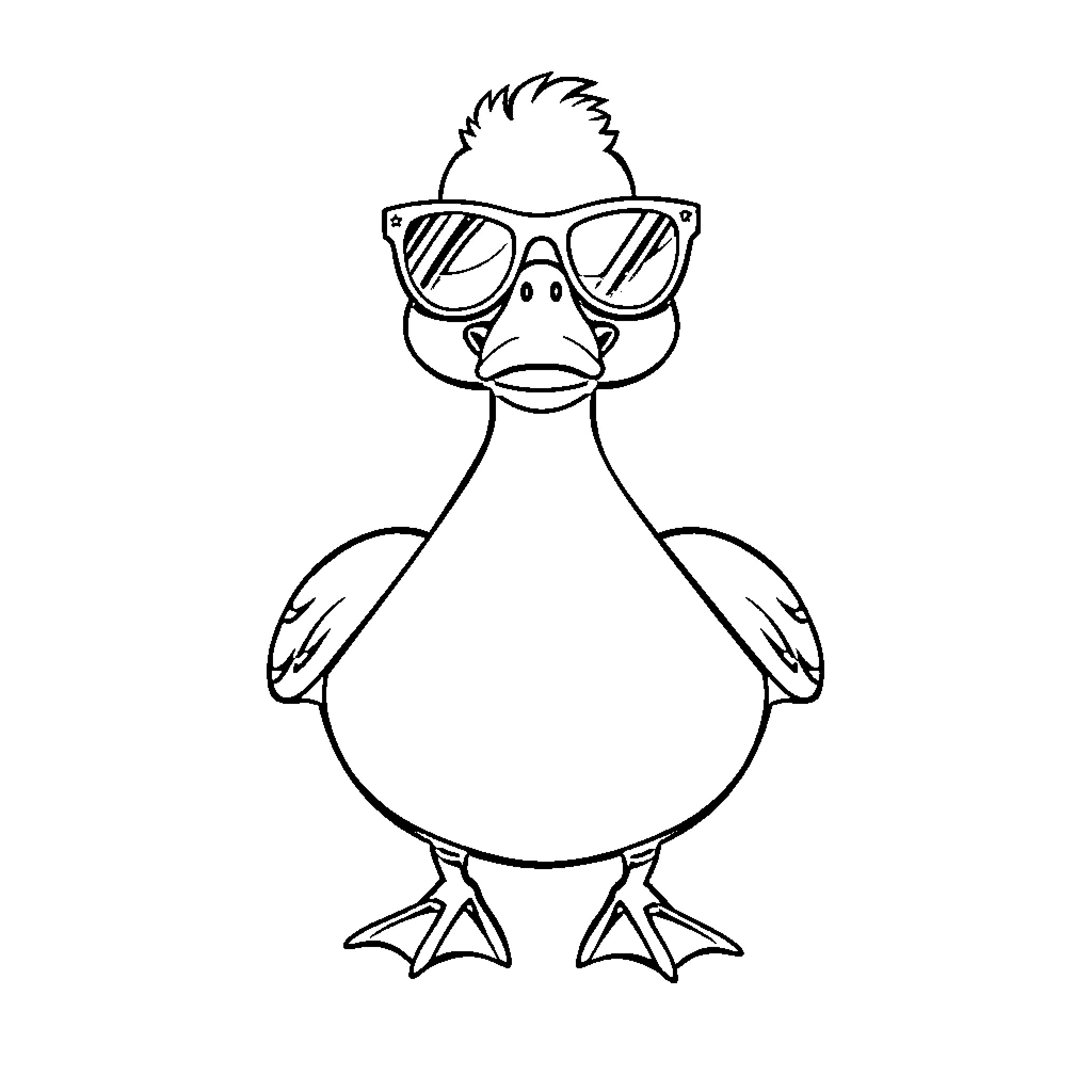 Duck wearing stylish sunglasses Coloring Page (free black-and-white line drawing printable PDF for all, from beginners to advanced learners, including children, teens, adults, and seniors)