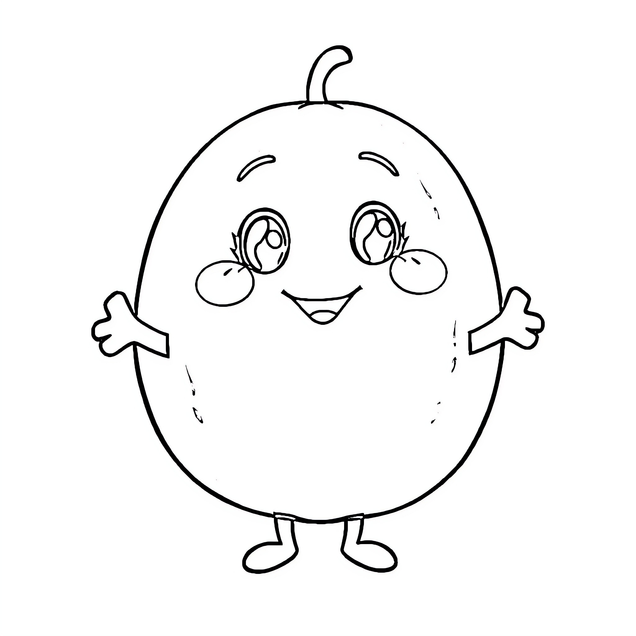 Watermelon character with happy expression Coloring Page (free black-and-white line drawing printable PDF for all, from beginners to advanced learners, including children, teens, adults, and seniors)