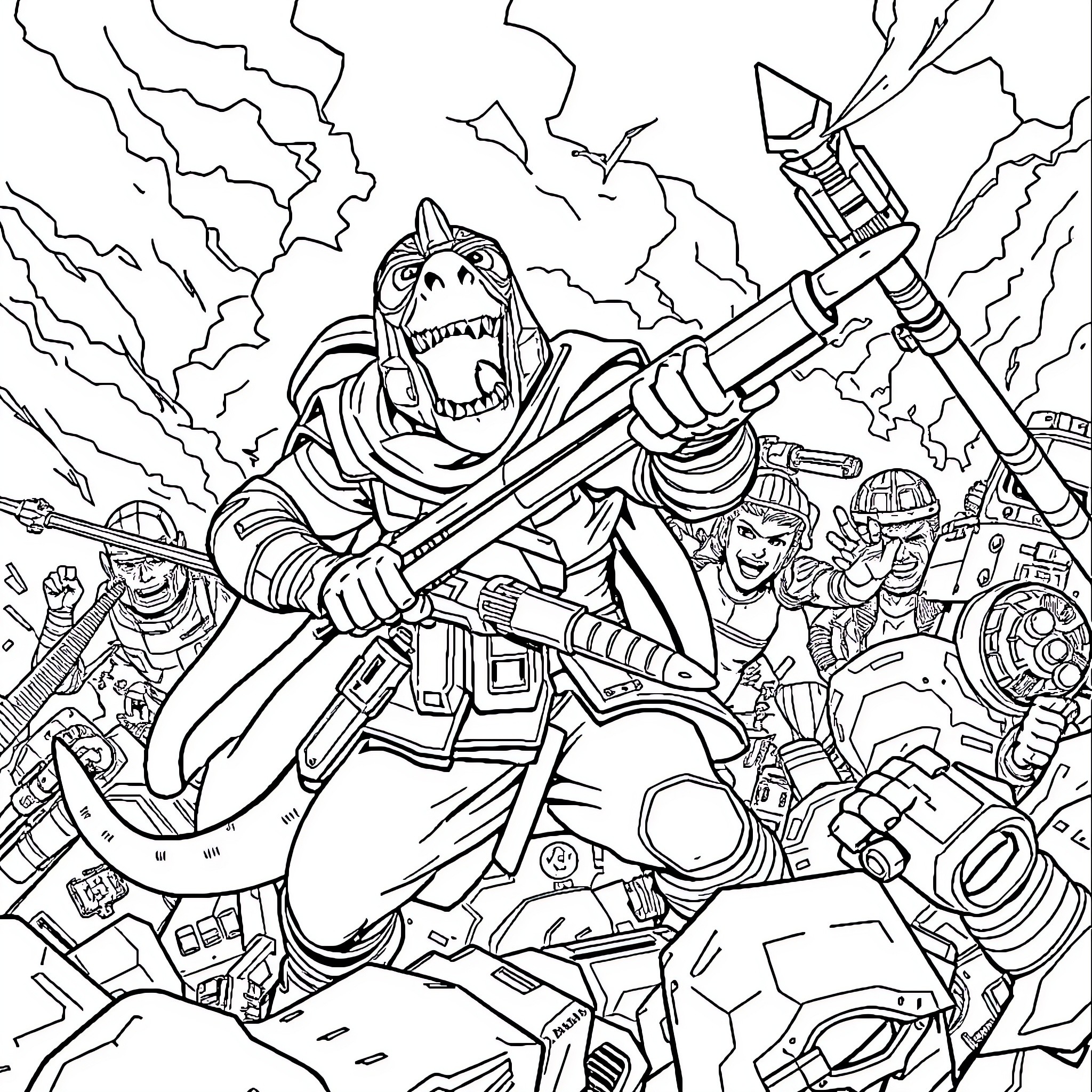 Captain Rex's Heroic Battle in the Intense Battlefield Coloring Page (free black-and-white line drawing printable PDF for all, from beginners to advanced learners, including children, teens, adults, and seniors)
