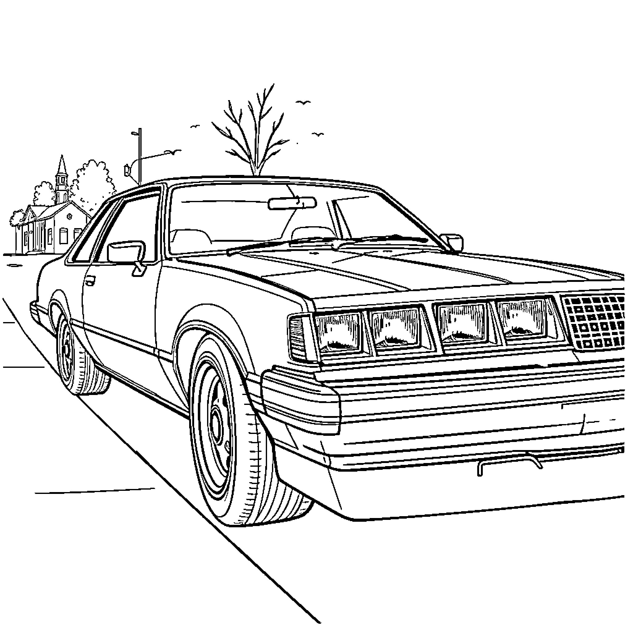 VL Commodore in a scenic road trip Coloring Page (free black-and-white line drawing printable PDF for all, from beginners to advanced learners, including children, teens, adults, and seniors)