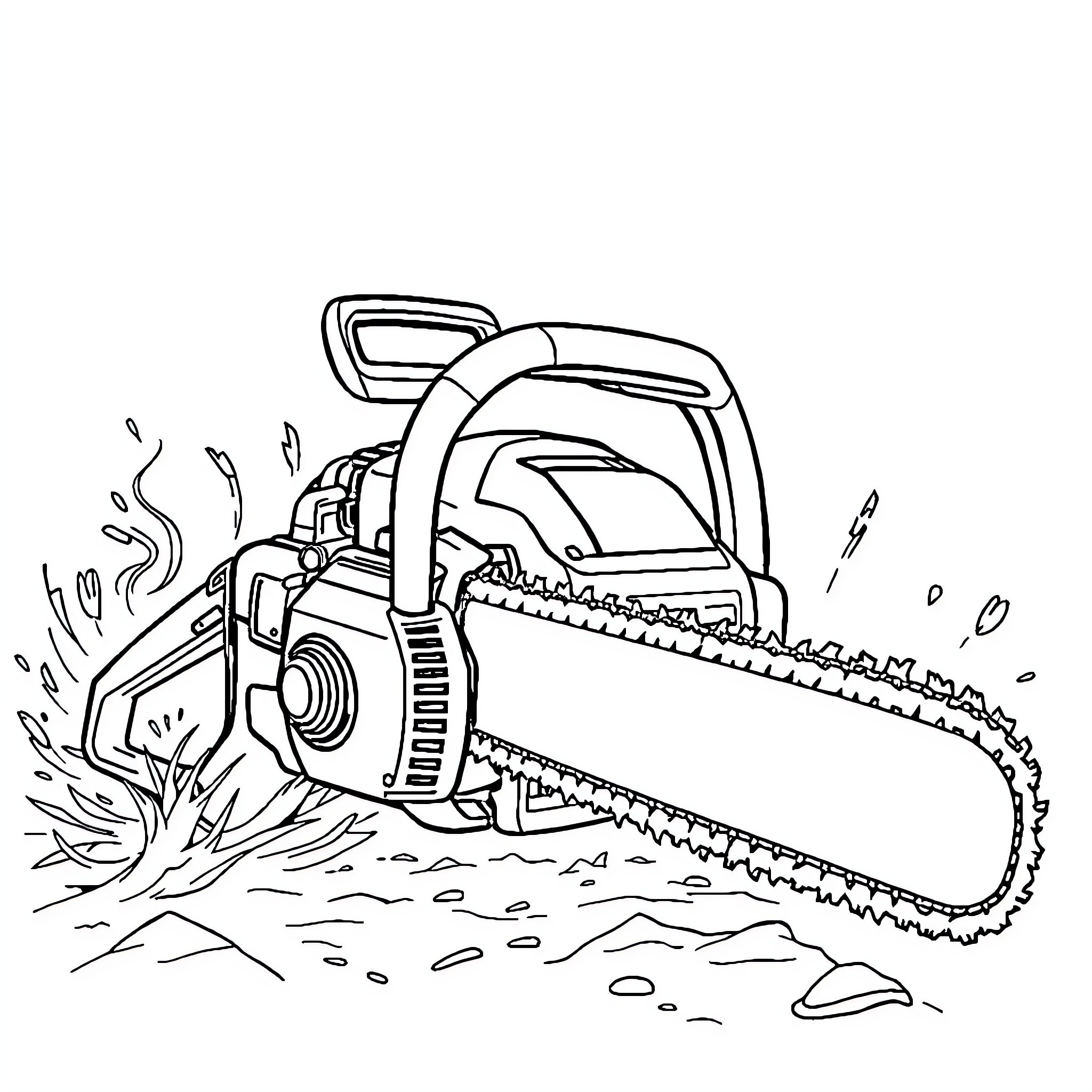 Soffleur Chainsaw cutting through debris Coloring Page (free black-and-white line drawing printable PDF for all, from beginners to advanced learners, including children, teens, adults, and seniors)