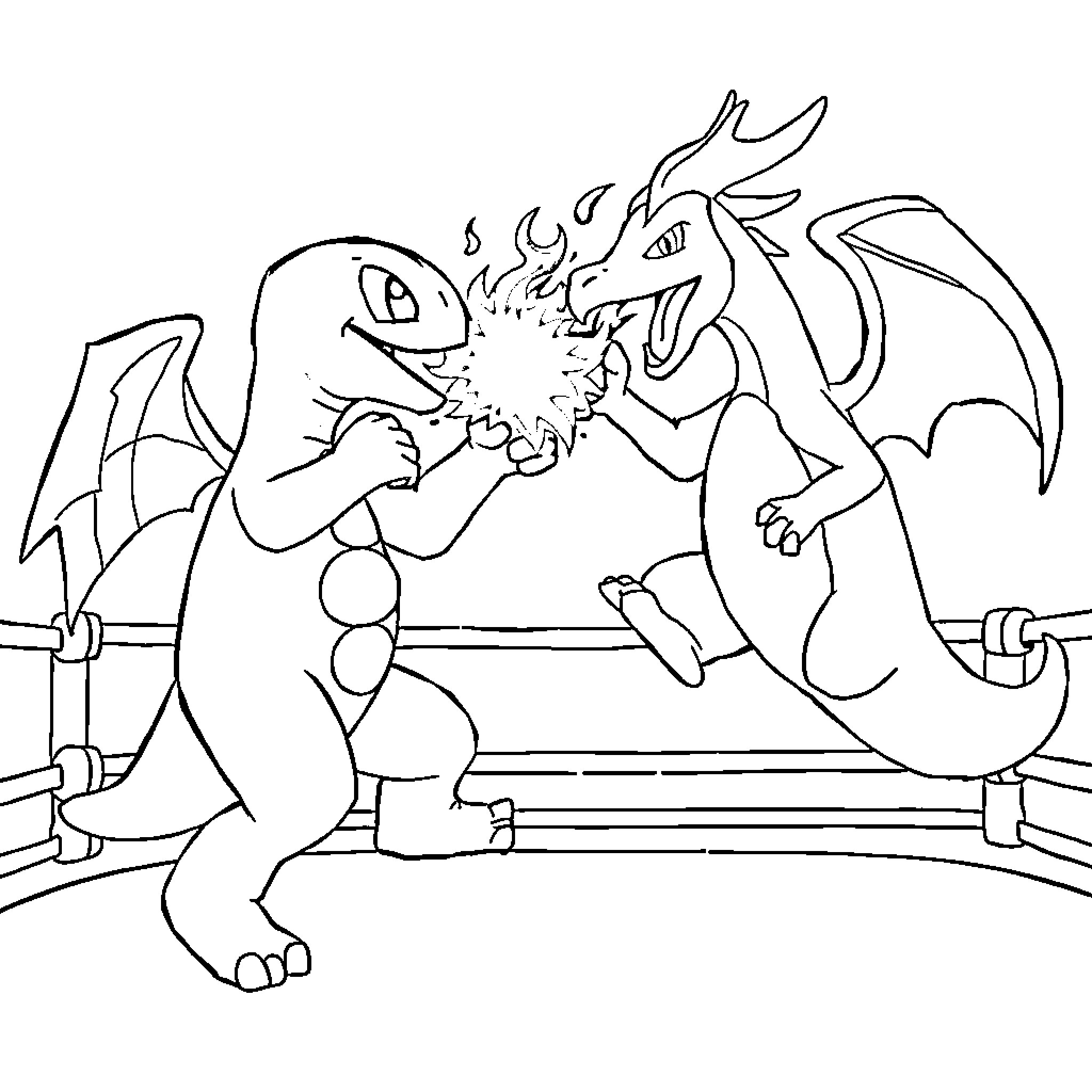 Creeper Dragons Battling in Arena Coloring Page (free black-and-white line drawing printable PDF for all, from beginners to advanced learners, including children, teens, adults, and seniors)