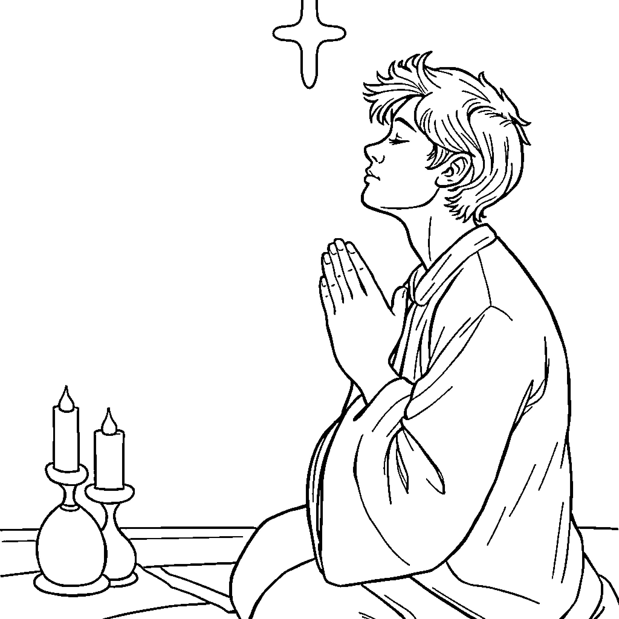 Devotional Moment of Reverence and Contemplation Coloring Page (free black-and-white line drawing printable PDF for all, from beginners to advanced learners, including children, teens, adults, and seniors)