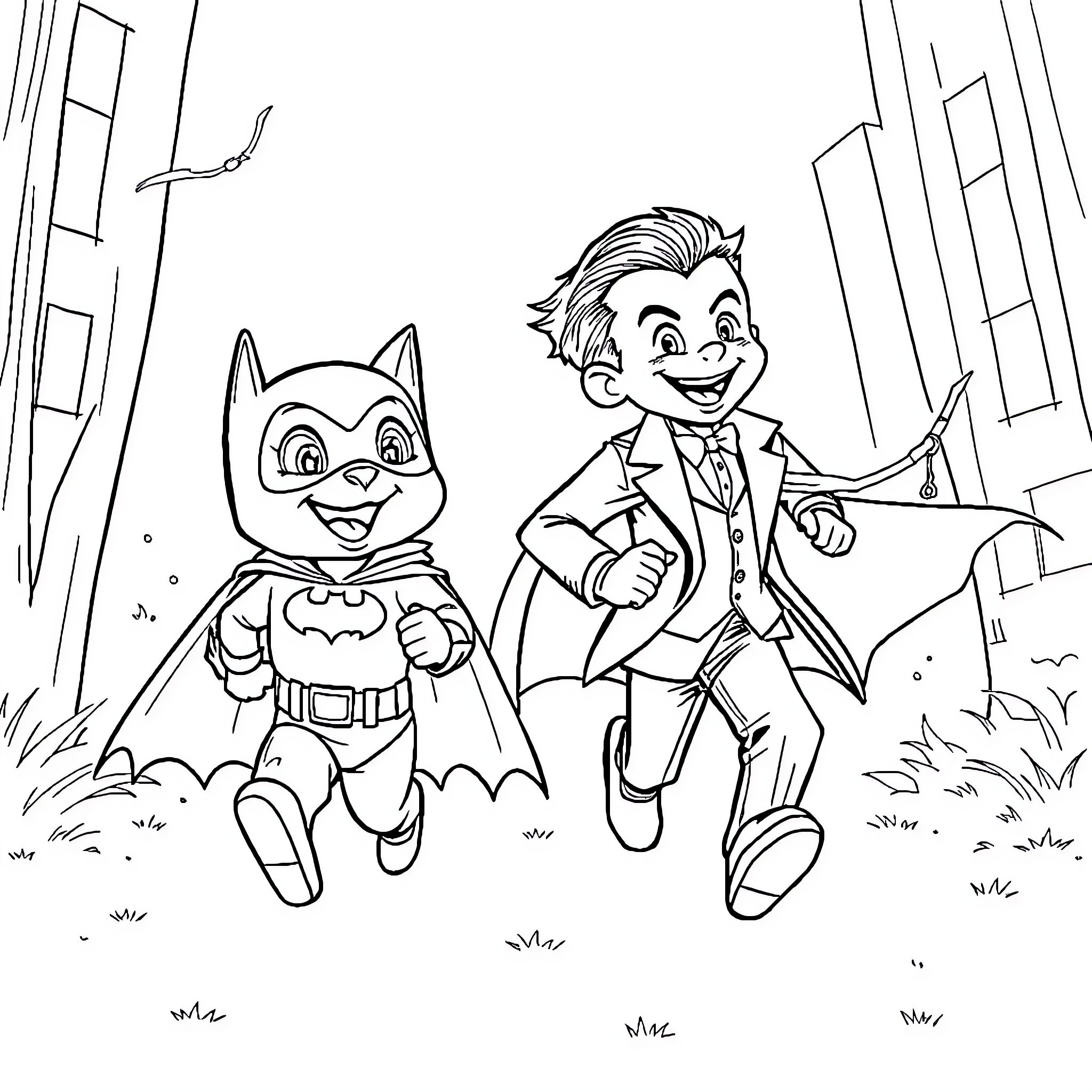 Bluey and friend on an adventure in the city Coloring Page (free black-and-white line drawing printable PDF for all, from beginners to advanced learners, including children, teens, adults, and seniors)