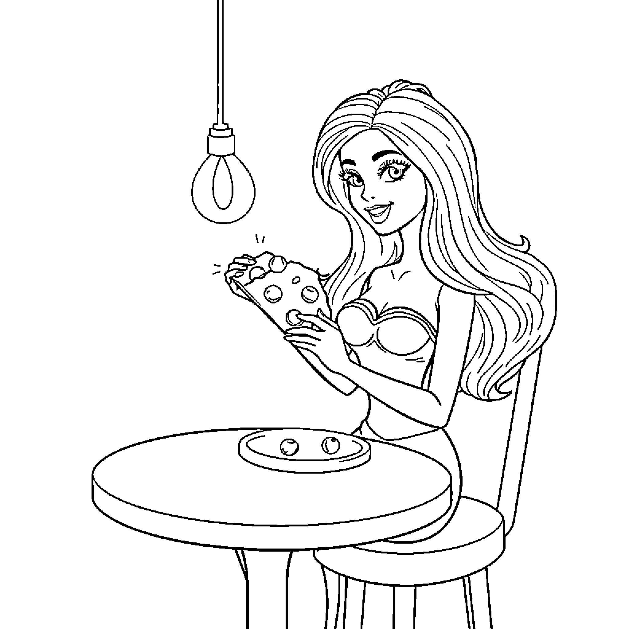 Barbie painting with palette and brushes Coloring Page (free black-and-white line drawing printable PDF for all, from beginners to advanced learners, including children, teens, adults, and seniors)