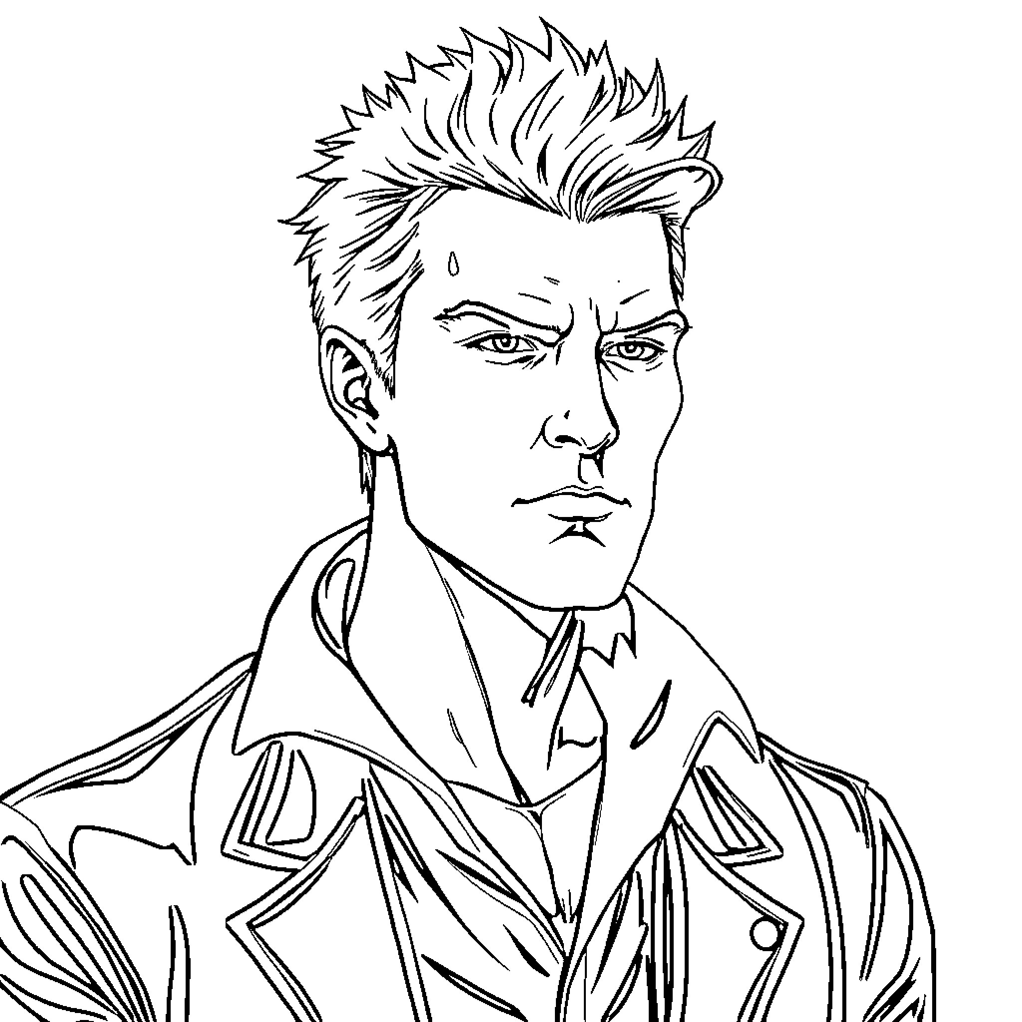 William Vangeance in serious expression and attire Coloring Page (free black-and-white line drawing printable PDF for all, from beginners to advanced learners, including children, teens, adults, and seniors)