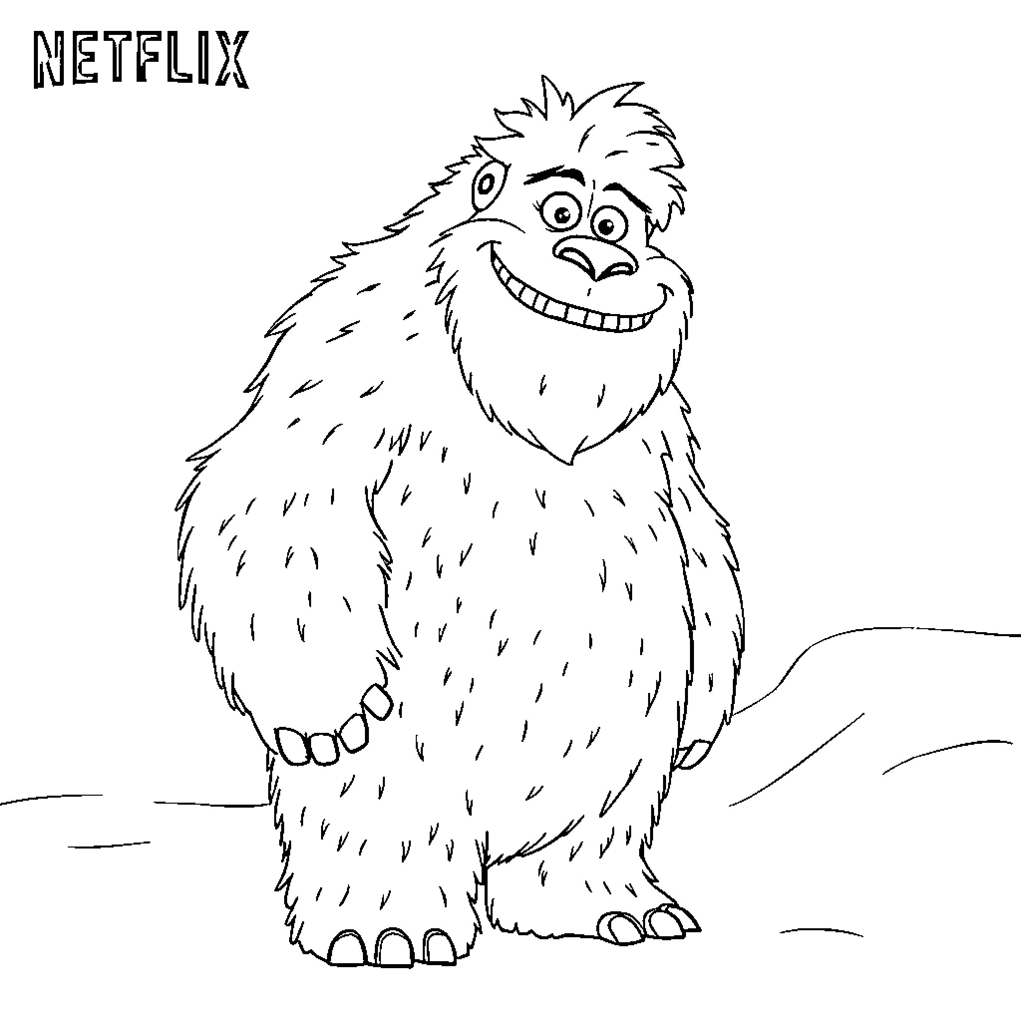 Abominable Yeti Smiling Happily Coloring Page (free black-and-white line drawing printable PDF for all, from beginners to advanced learners, including children, teens, adults, and seniors)