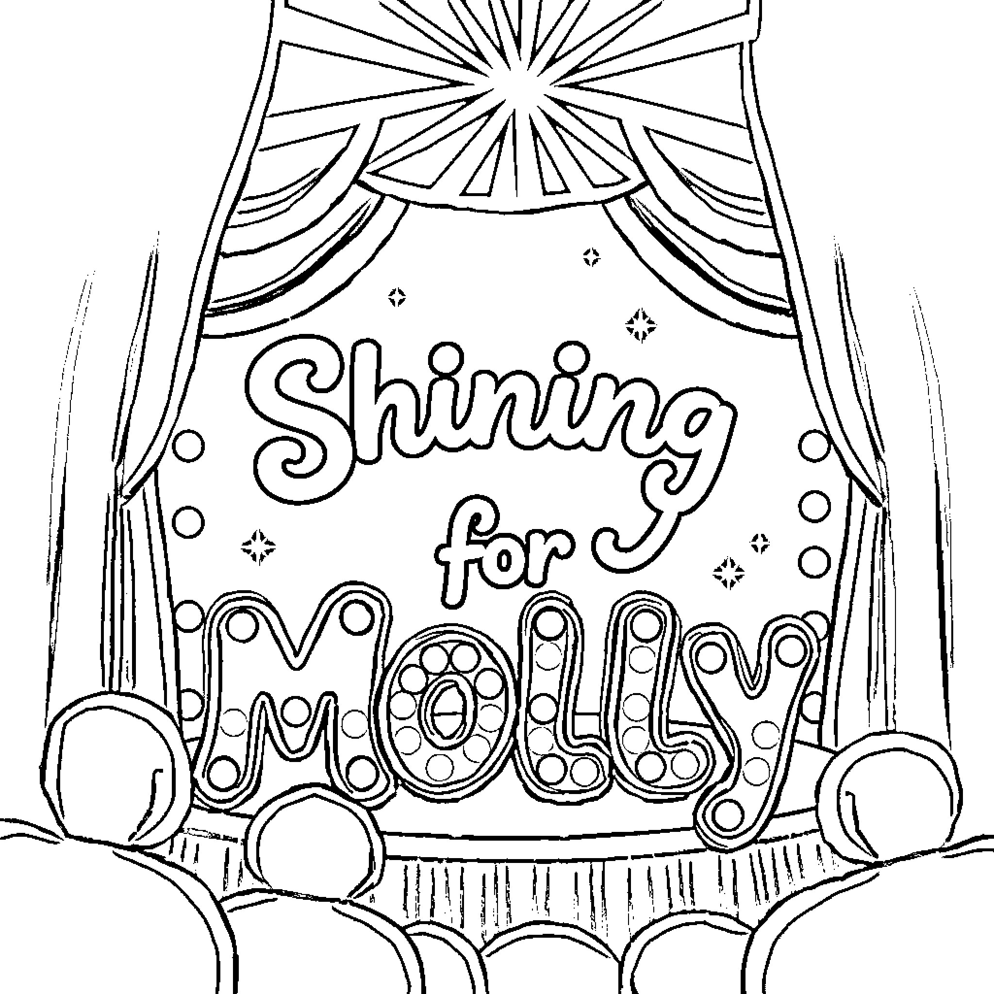 Molly's Shining for Mommy Coloring Page (free black-and-white line drawing printable PDF for all, from beginners to advanced learners, including children, teens, adults, and seniors)