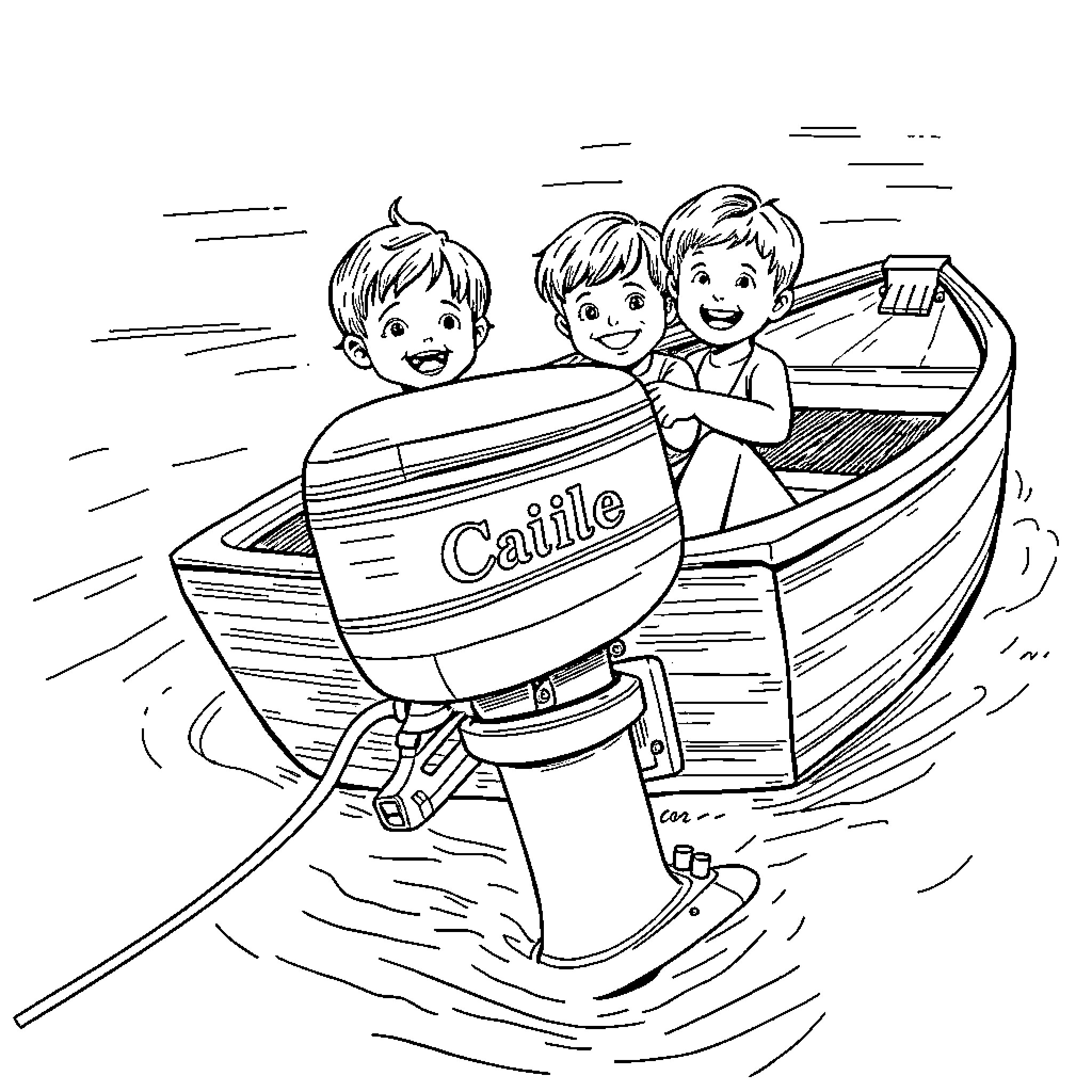 Outboard Motor Fun on the Water Coloring Page (free black-and-white line drawing printable PDF for all, from beginners to advanced learners, including children, teens, adults, and seniors)