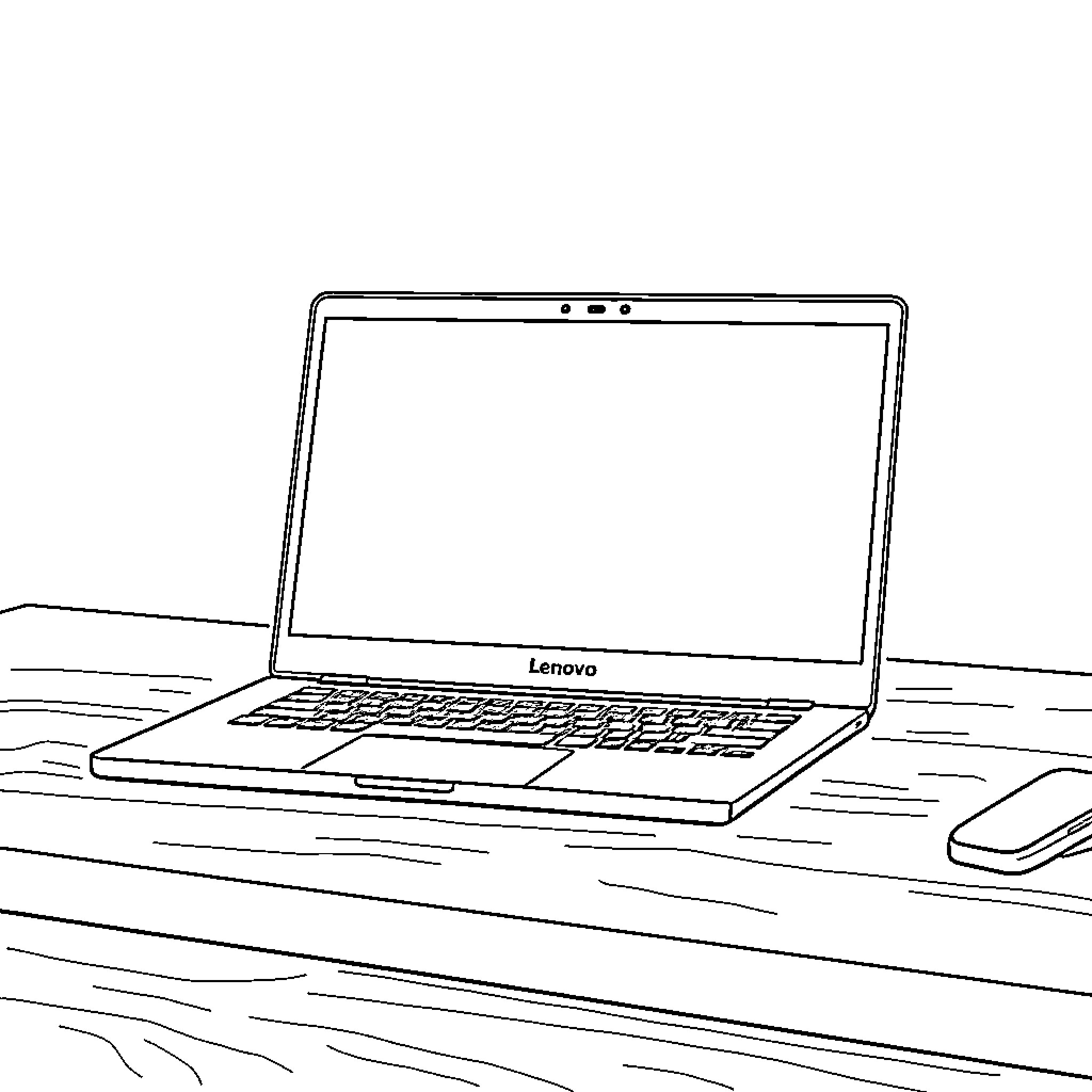 Laptop on desk with office supplies Coloring Page (free black-and-white line drawing printable PDF for all, from beginners to advanced learners, including children, teens, adults, and seniors)