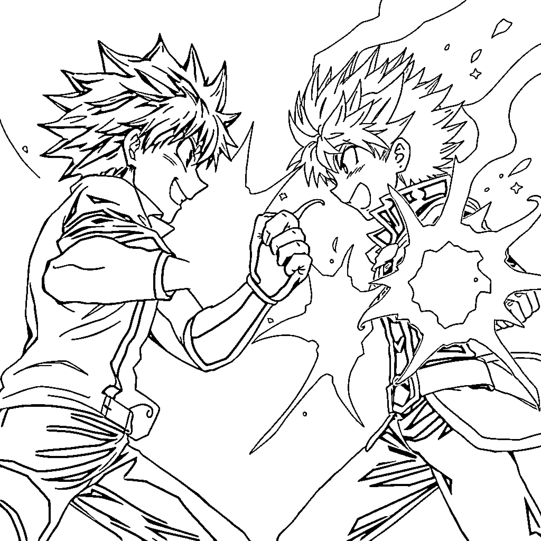 Deku in intense battle against rival character Coloring Page (free black-and-white line drawing printable PDF for all, from beginners to advanced learners, including children, teens, adults, and seniors)