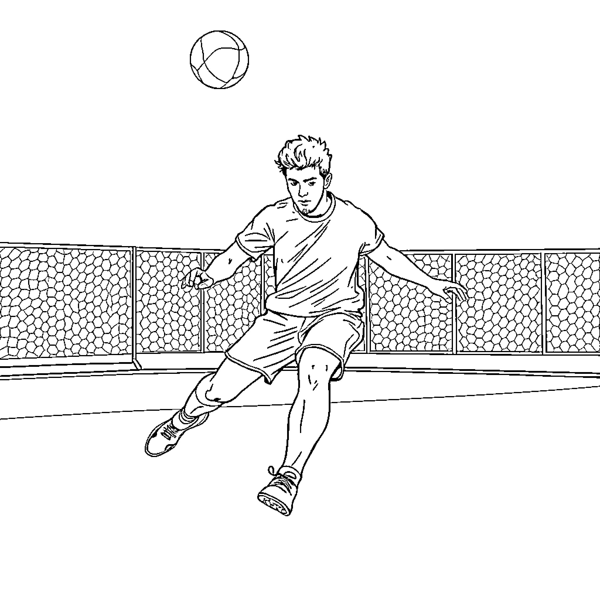 Handball Player Competing on the Court Coloring Page (free black-and-white line drawing printable PDF for all, from beginners to advanced learners, including children, teens, adults, and seniors)
