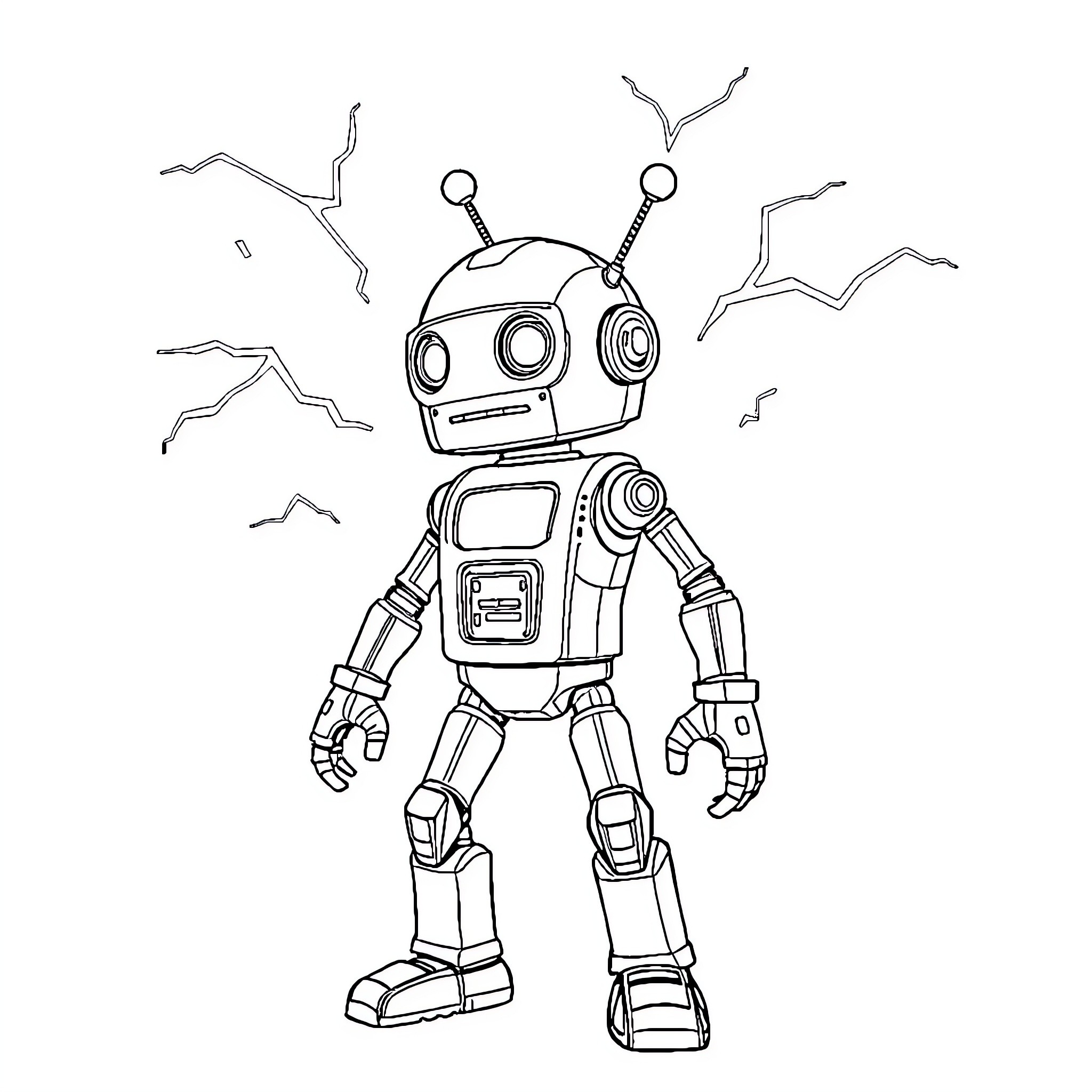 Robot exploring the unknown in a digital world Coloring Page (free black-and-white line drawing printable PDF for all, from beginners to advanced learners, including children, teens, adults, and seniors)