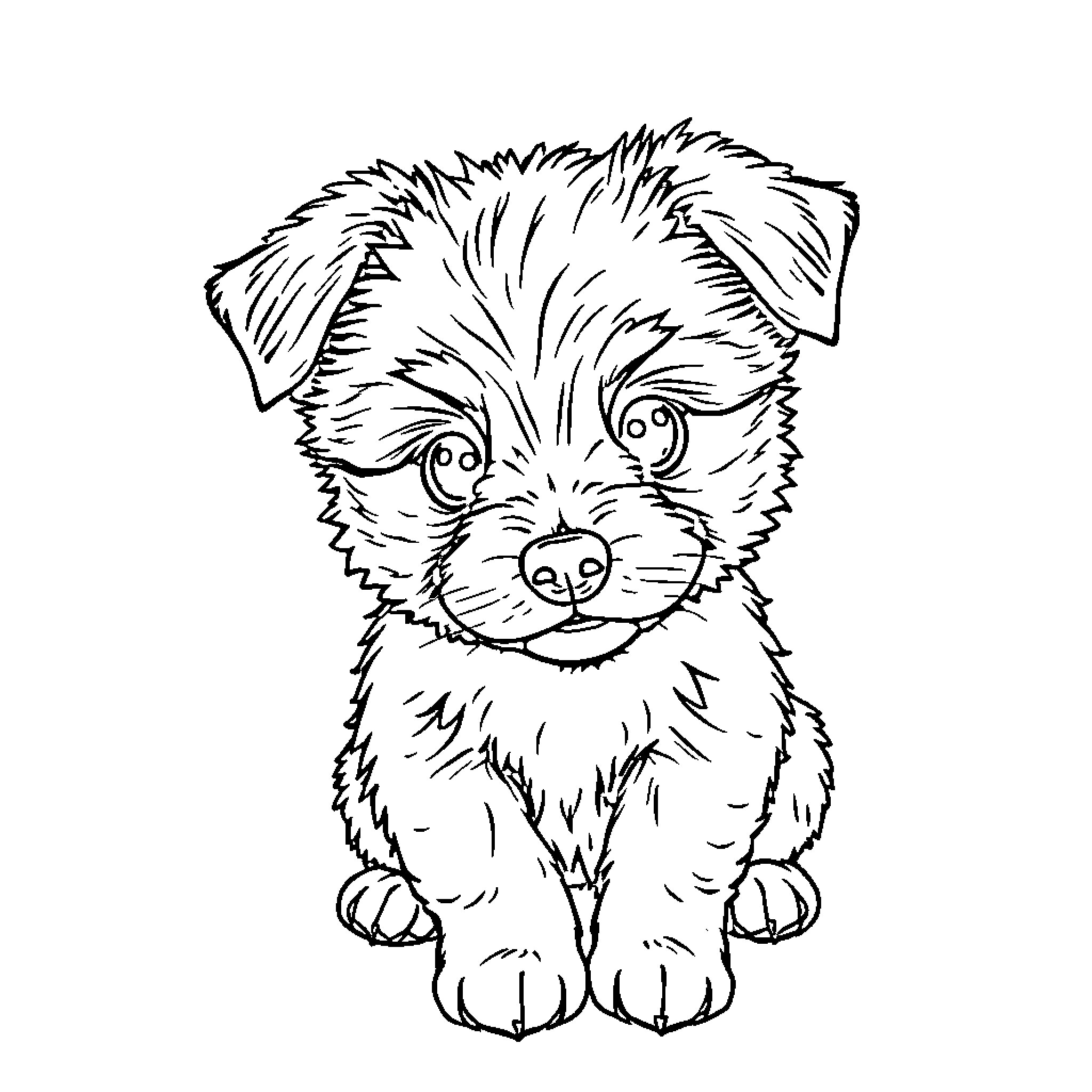 Puppy with a curious expression Coloring Page (free black-and-white line drawing printable PDF for all, from beginners to advanced learners, including children, teens, adults, and seniors)